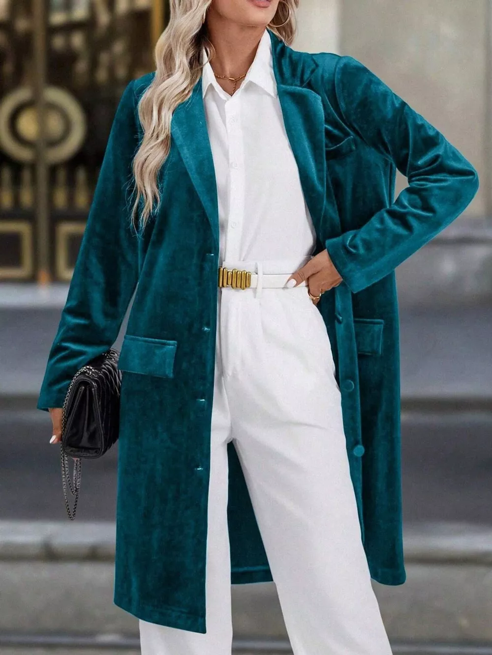 Lapel Collar Long Sleeve Longline Coat, image 2