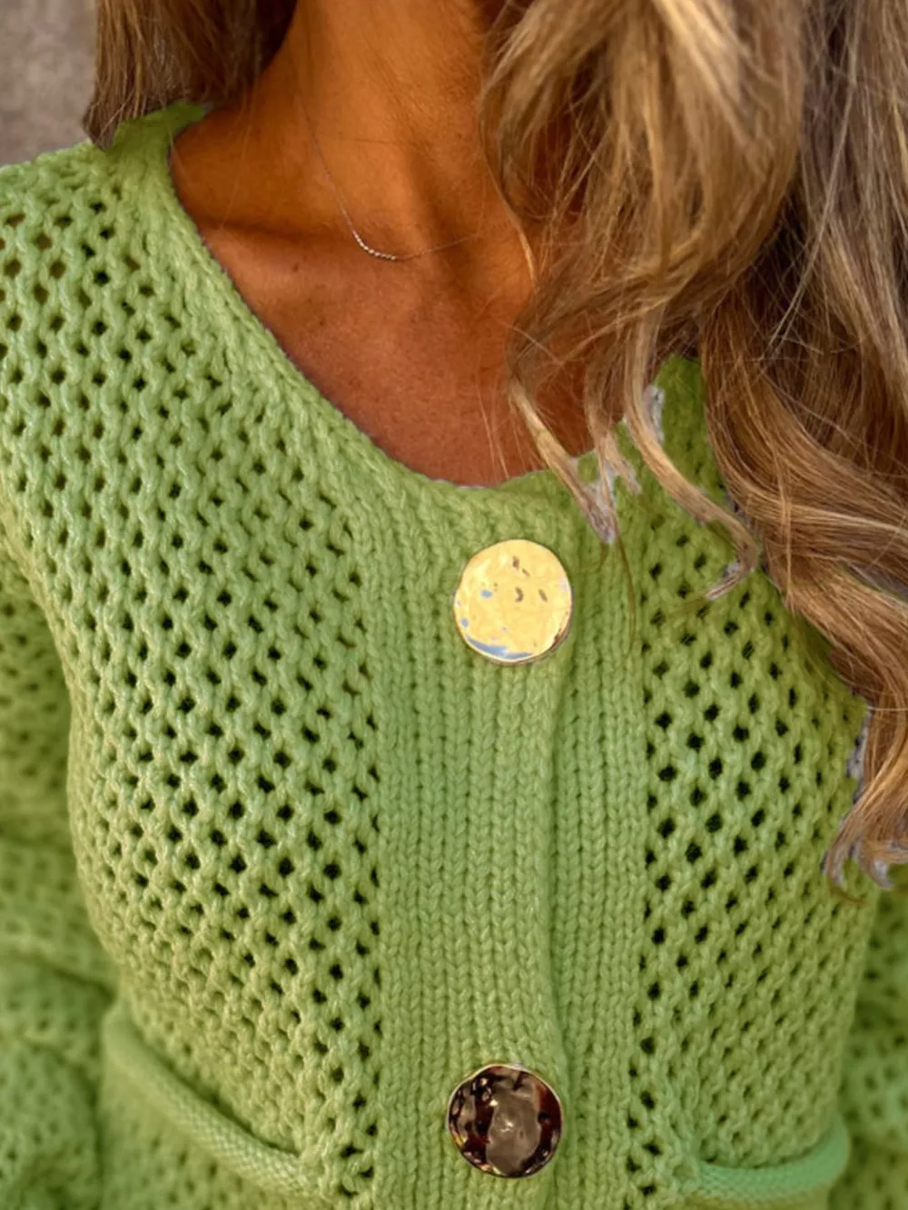 Crochet Button Up Long Sleeve Cardigan, image 4