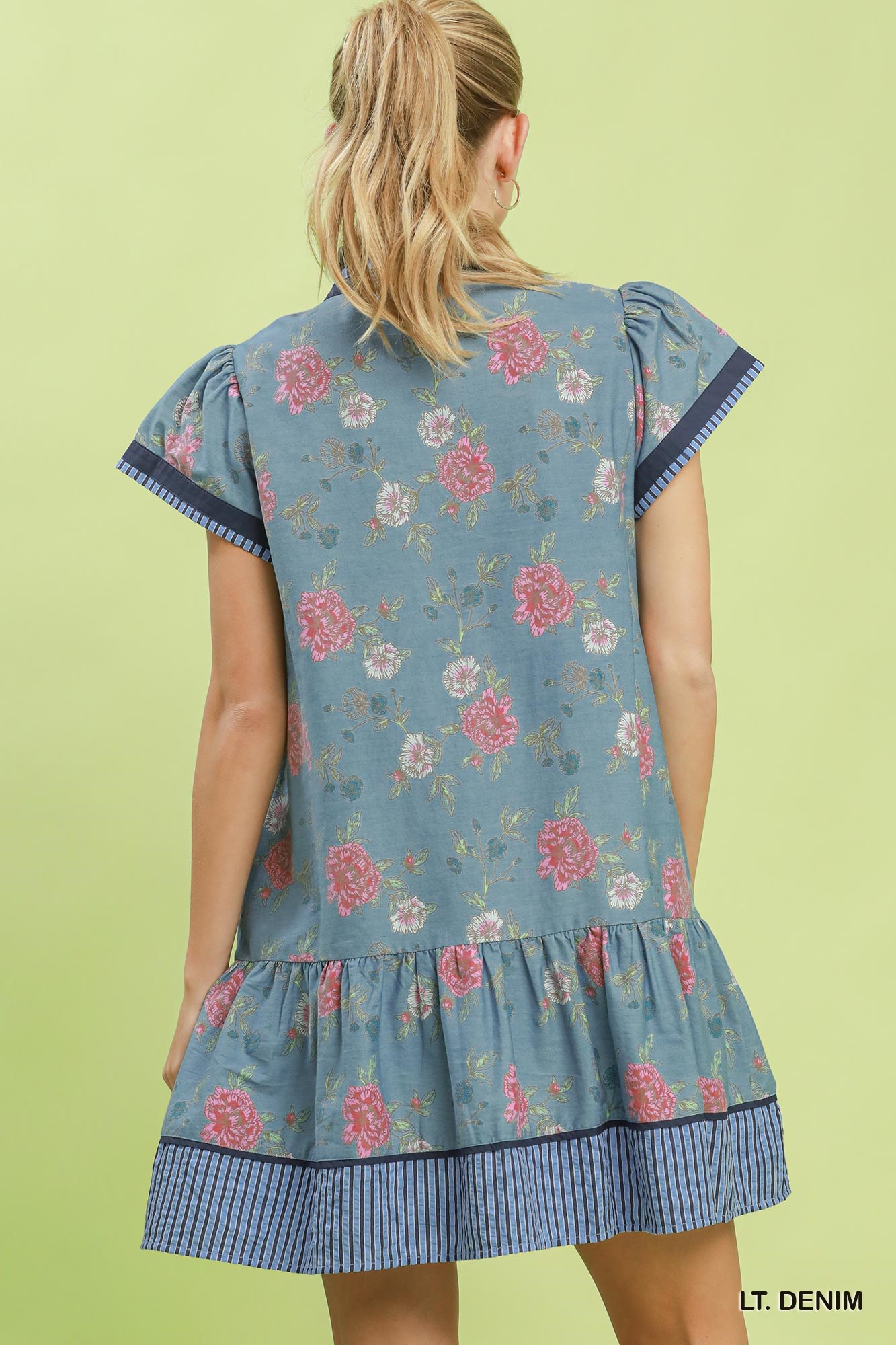 Floral Contrast Trim Ruffle Hem Mini Dress, image 3