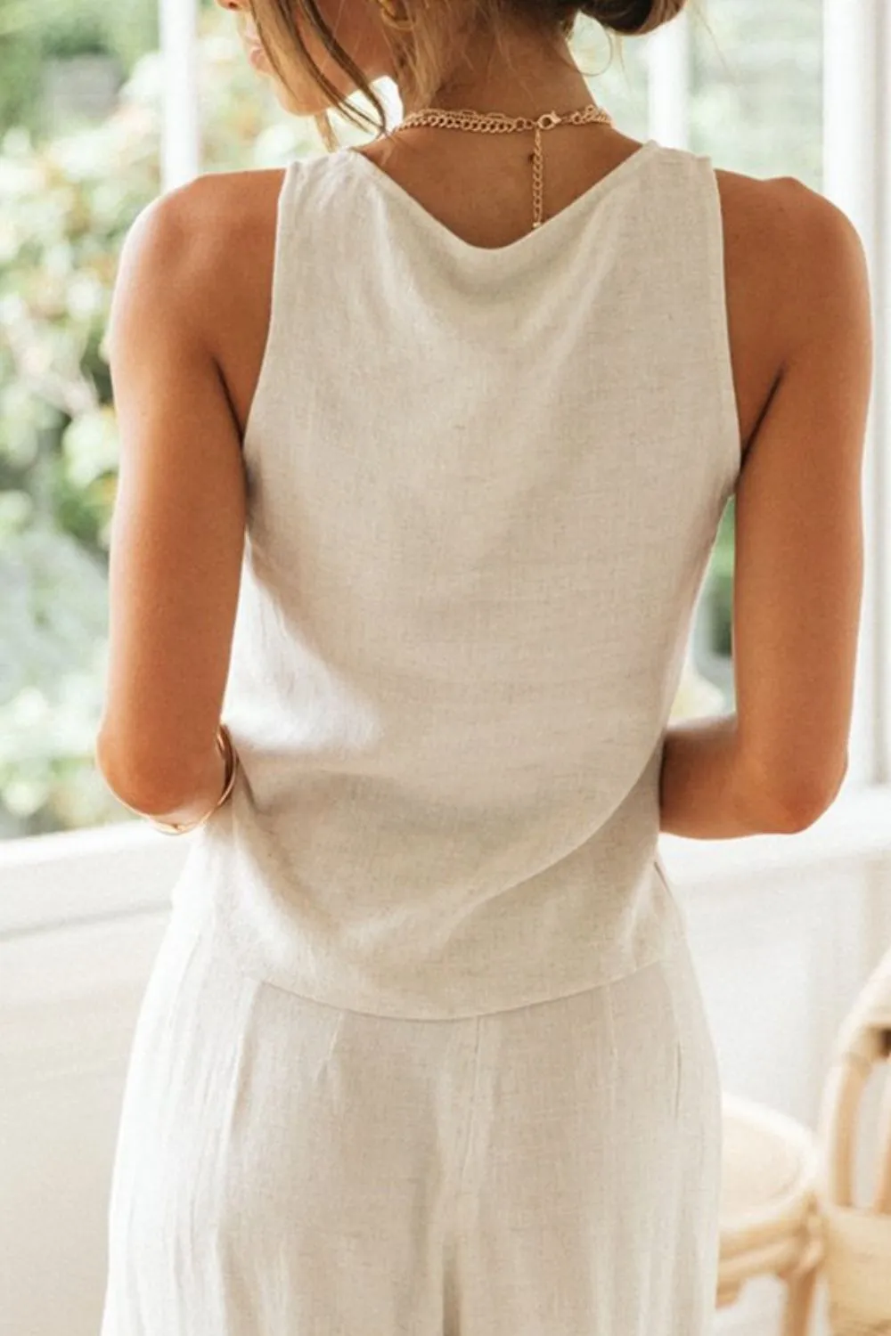 Drawstring V-Neck Tank and Pants Set, image 2