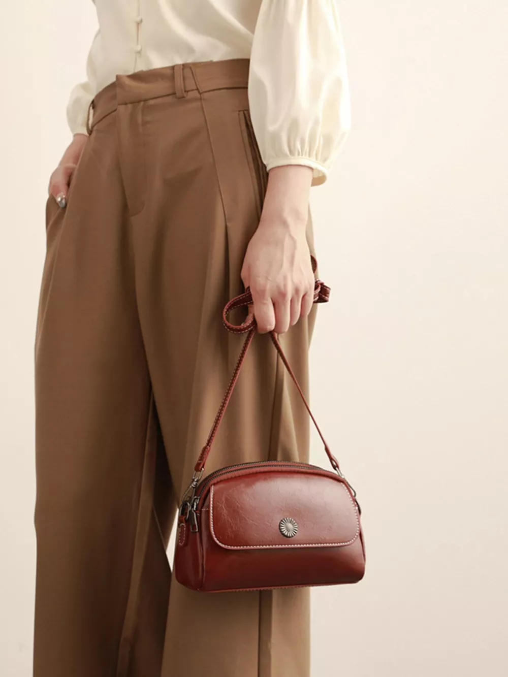 PU Leather Crossbody Bag with Metal Emblem Detail, image 2