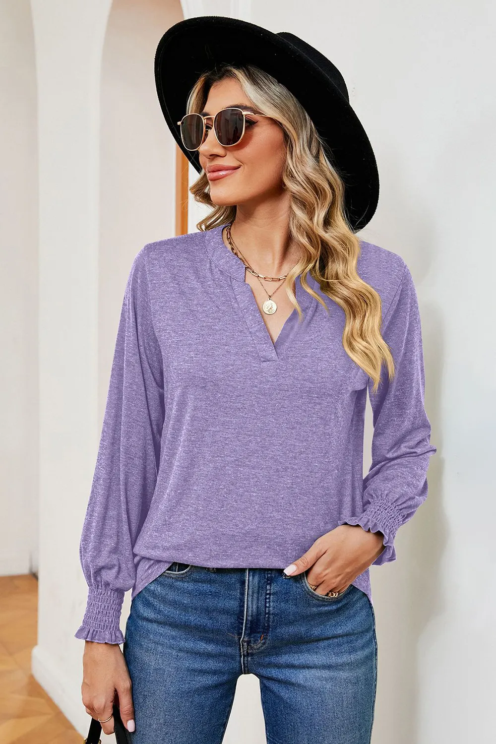 Notched Lantern Sleeve T-Shirt, image 29