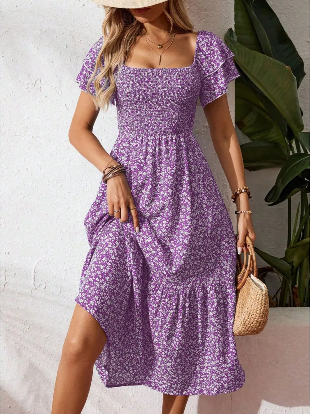 Floral Print Smocked Ruffle Sleeves Dress, image 7