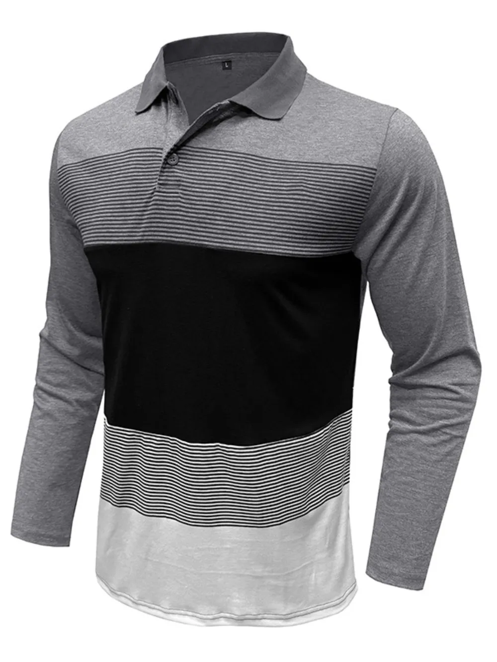 Men's Color Block Striped Long Sleeve Polo Shirt, image 2