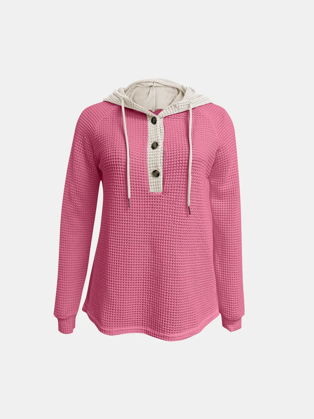 Full Size Waffle-Knit Contrast Long Sleeve Hoodie, image 14