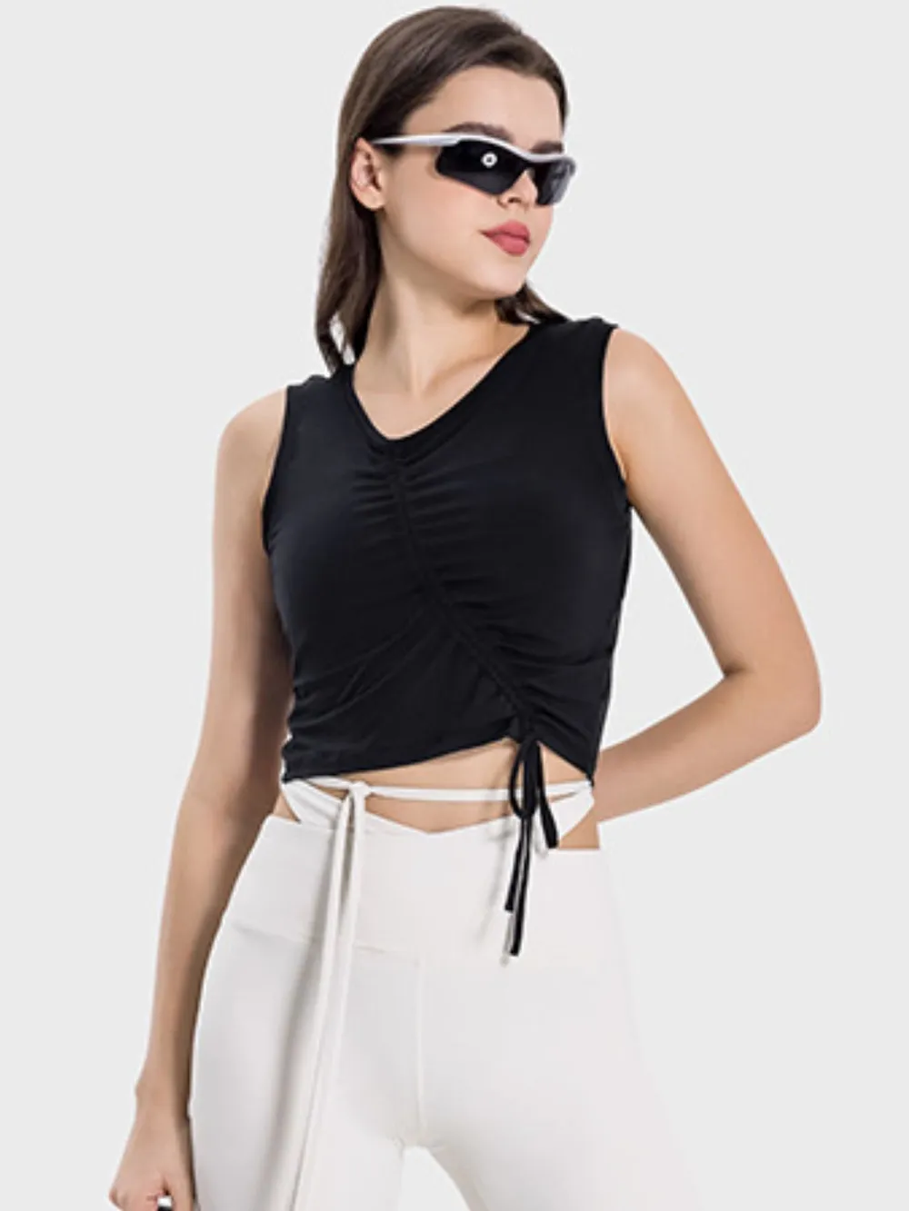 Drawstring Ruched Wide Strap Active Tank, image 4