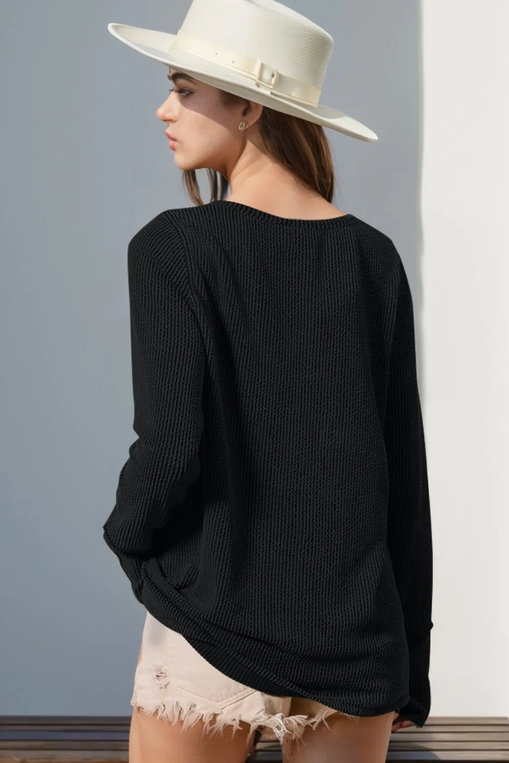 Full Size Notched Thumbhole Long Sleeve T-Shirt, image 2