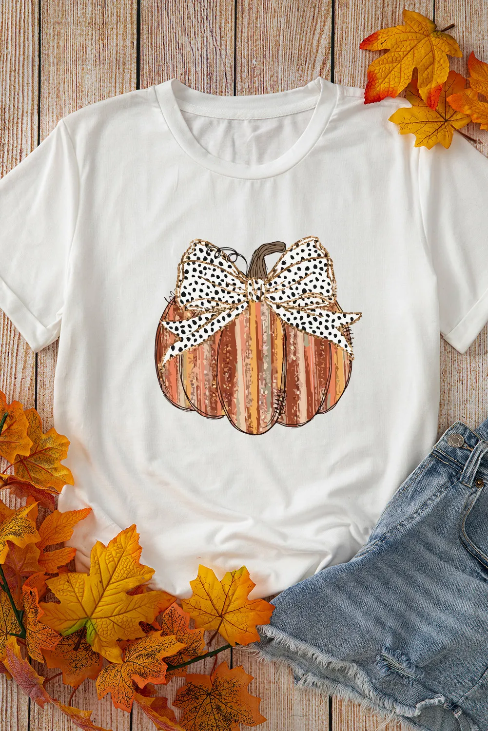 Full Size Pumpkin Round Neck Short Sleeve T-Shirt, image 3