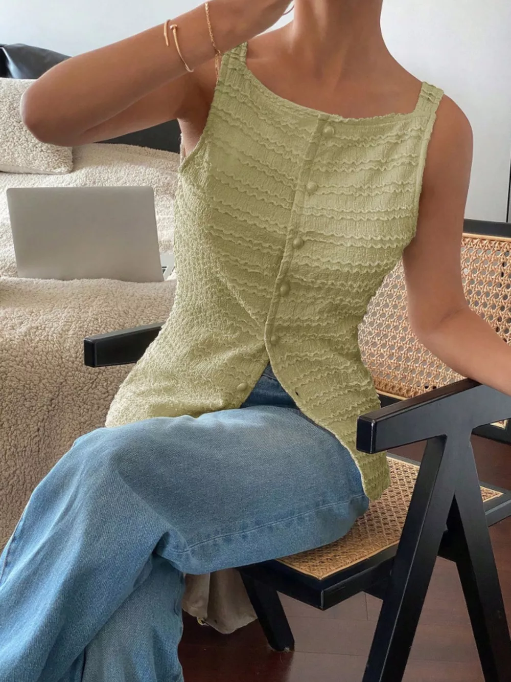 Textured Button-Front Tank, image 3