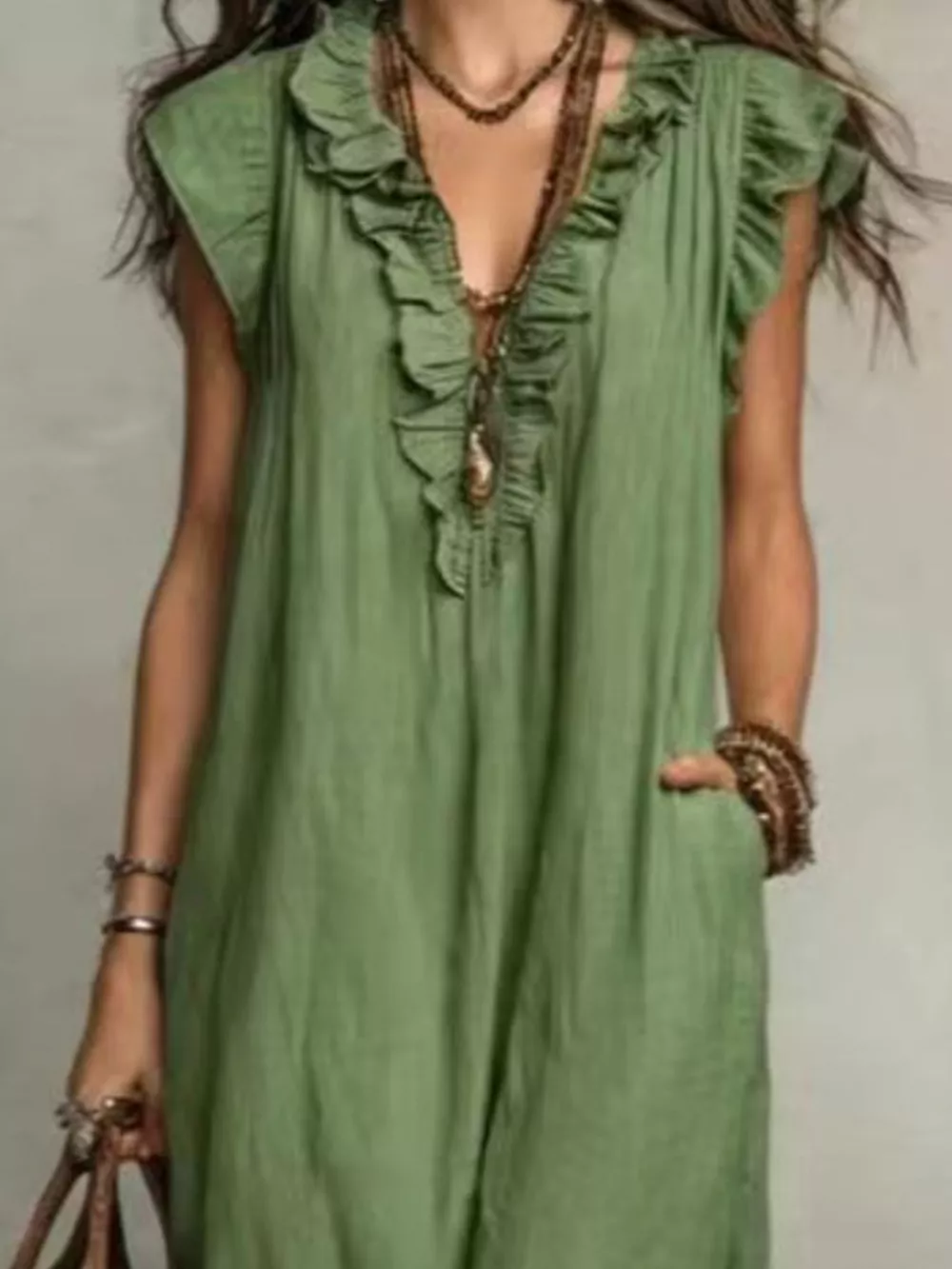Full Size Bohemian Ruffle Neck Maxi Dress Plus Size, image 10