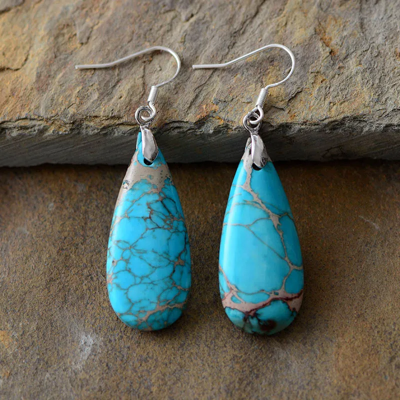 Natural Stone Copper Teardrop Earrings, image 2