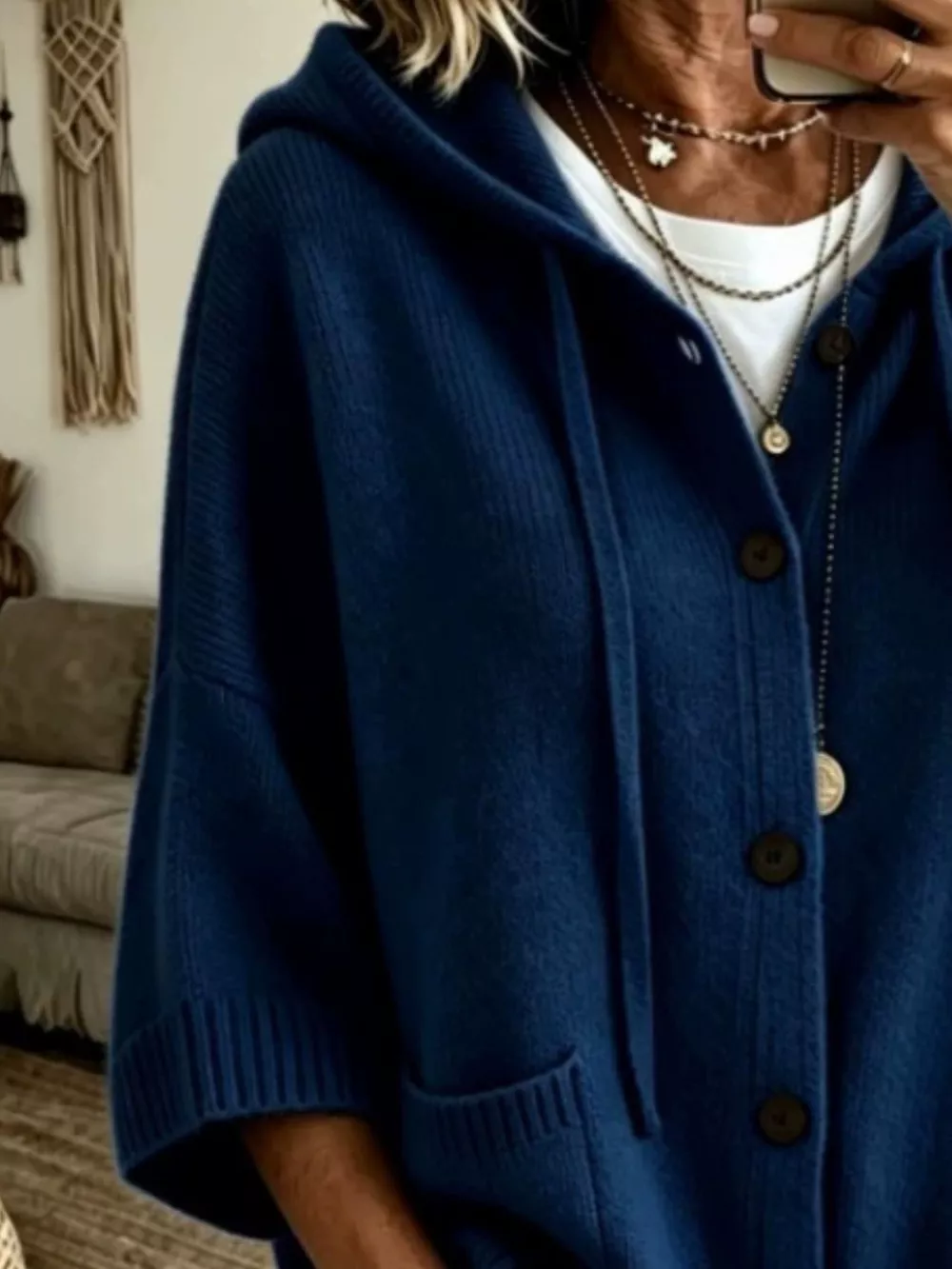 Hooded Button-Down Knit Cardigan, image 6