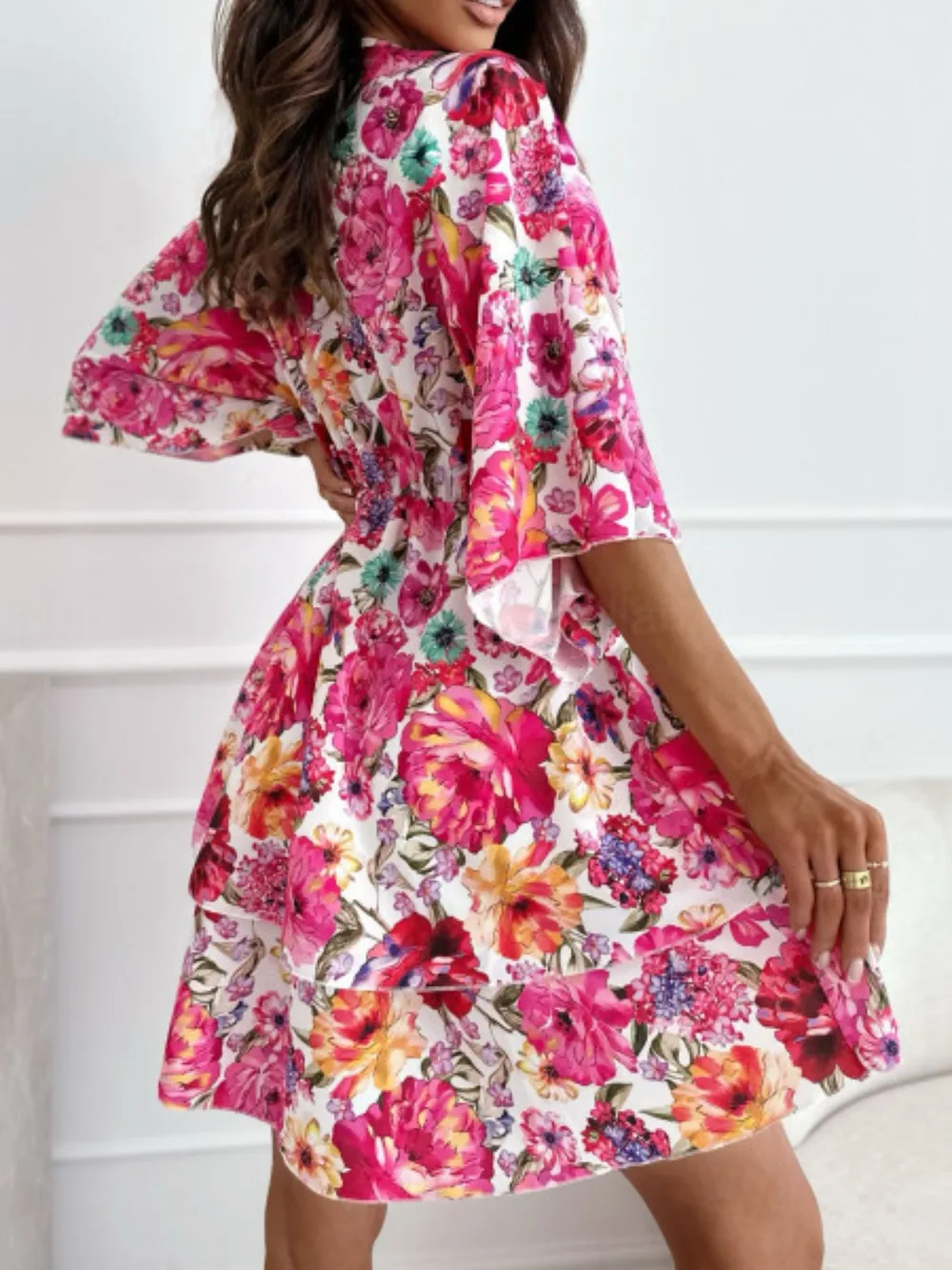 Floral Print V-Neck Ruffle Mini Dress, image 7