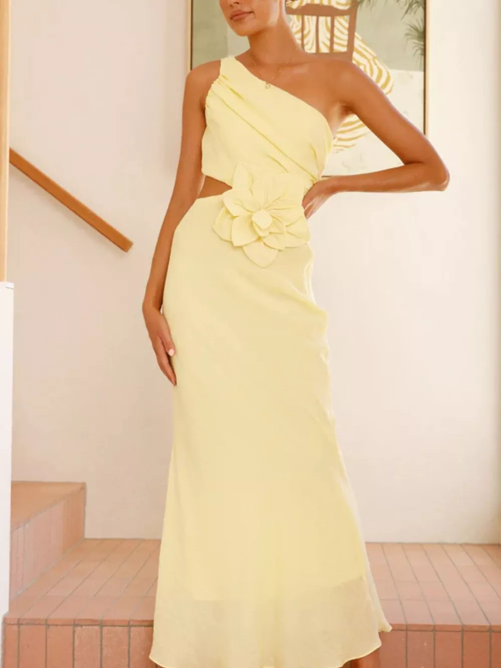 One-Shoulder Floral Cutout Dress, image 3
