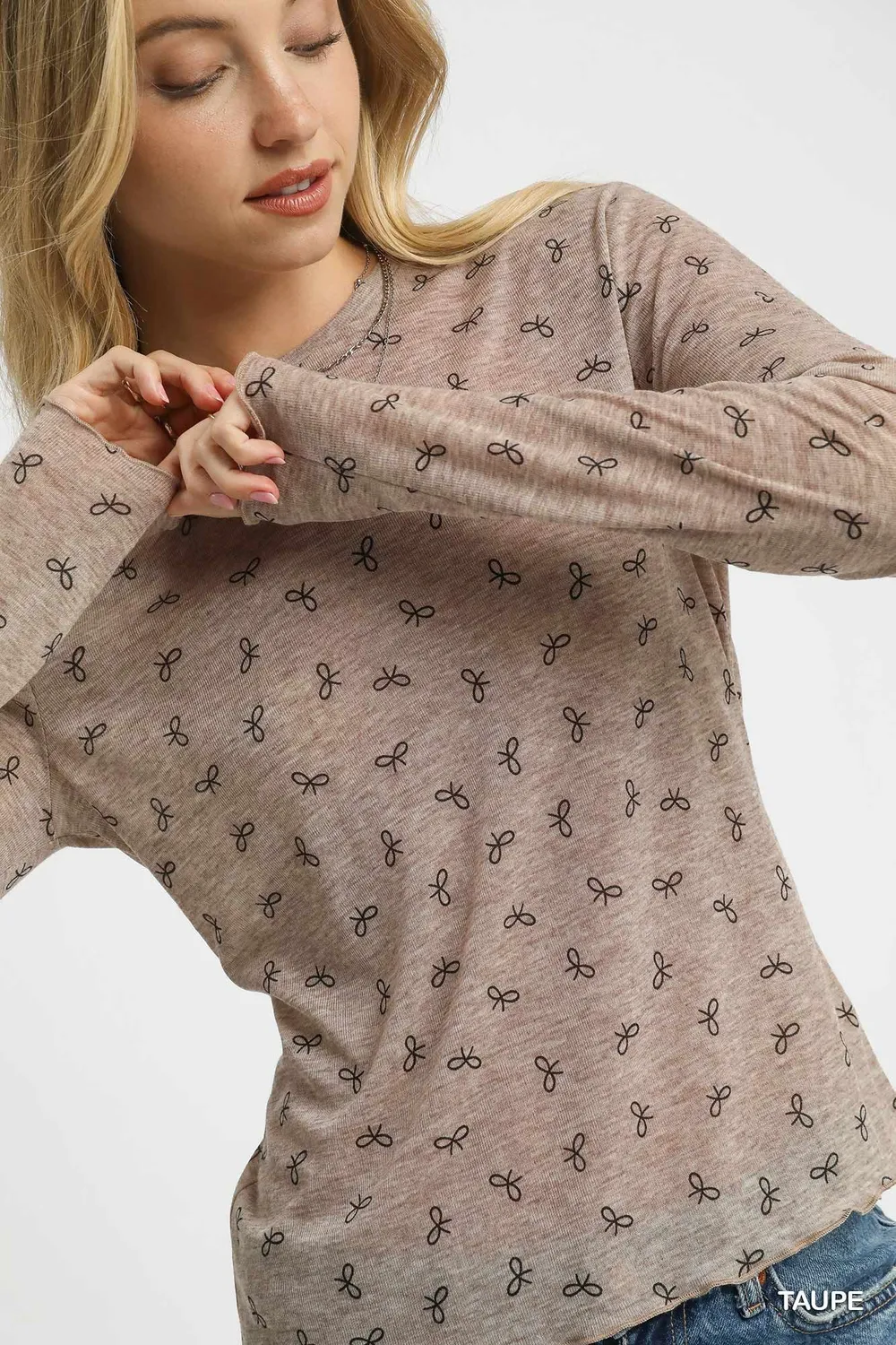 Bow Print Lightweight Knit Top, image 2