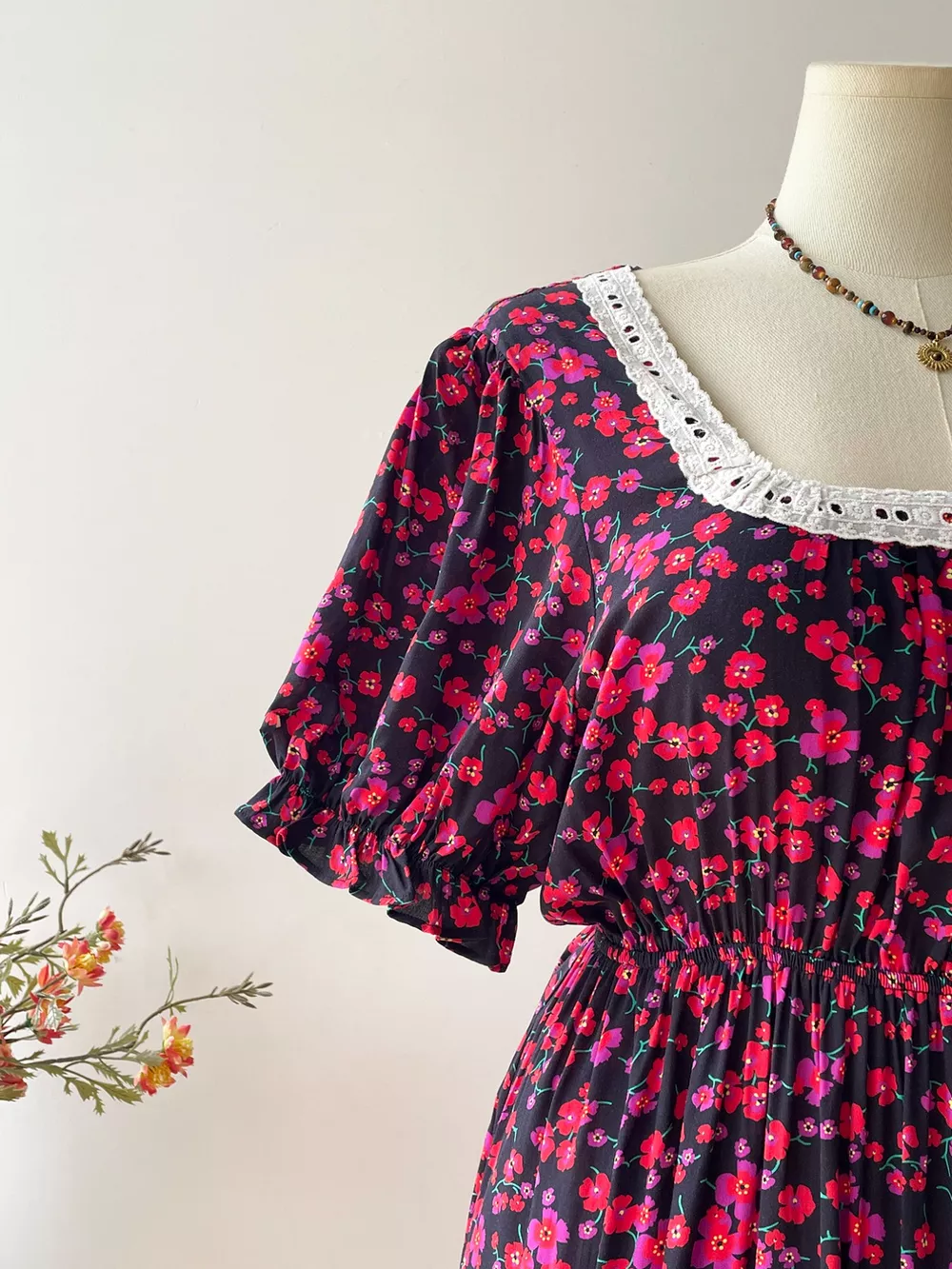 Plus Size Floral Square Neck Short Sleeve Dress, image 2