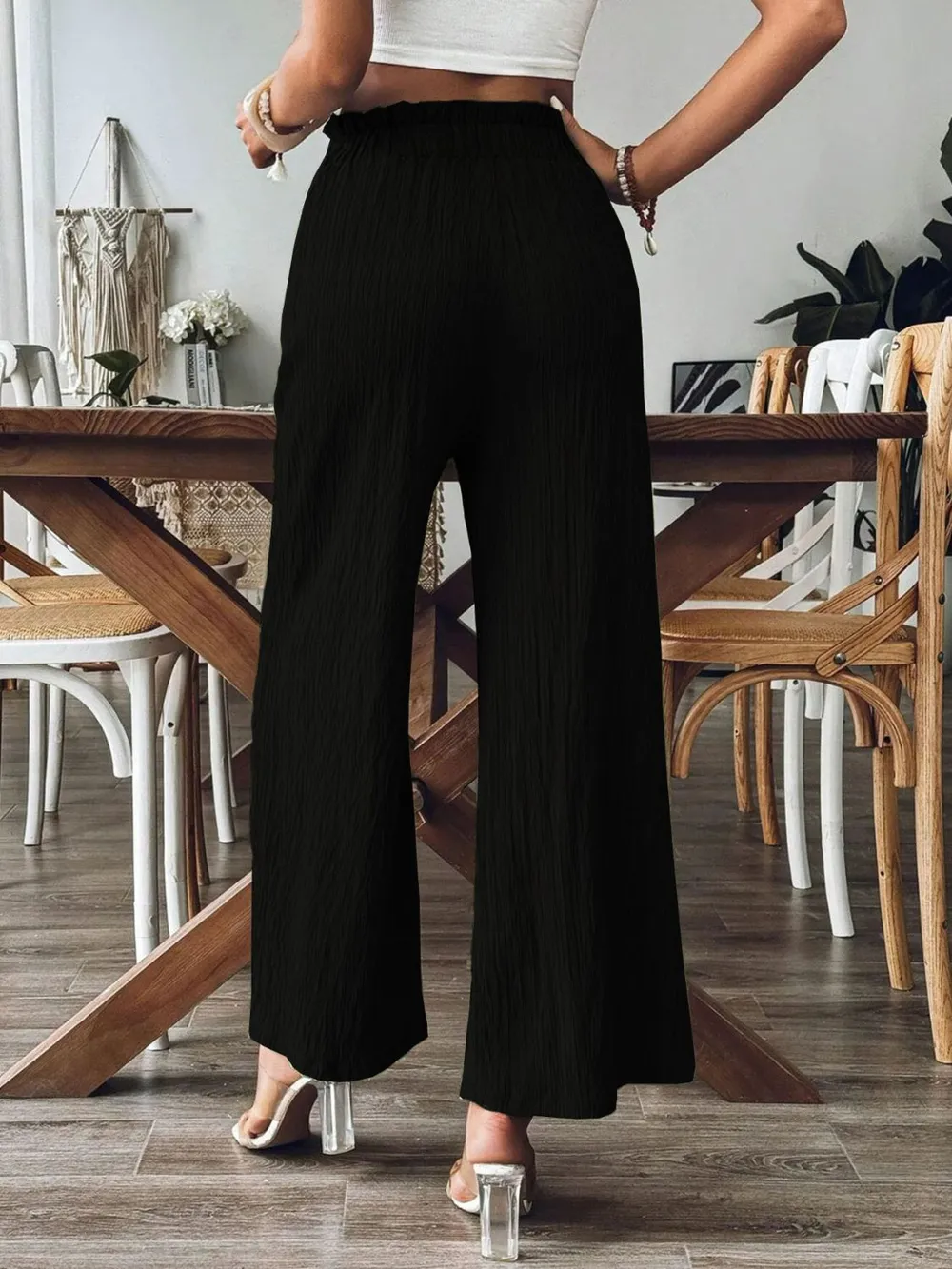 Pocketed Elastic Waist Wide Leg Pants, image 2