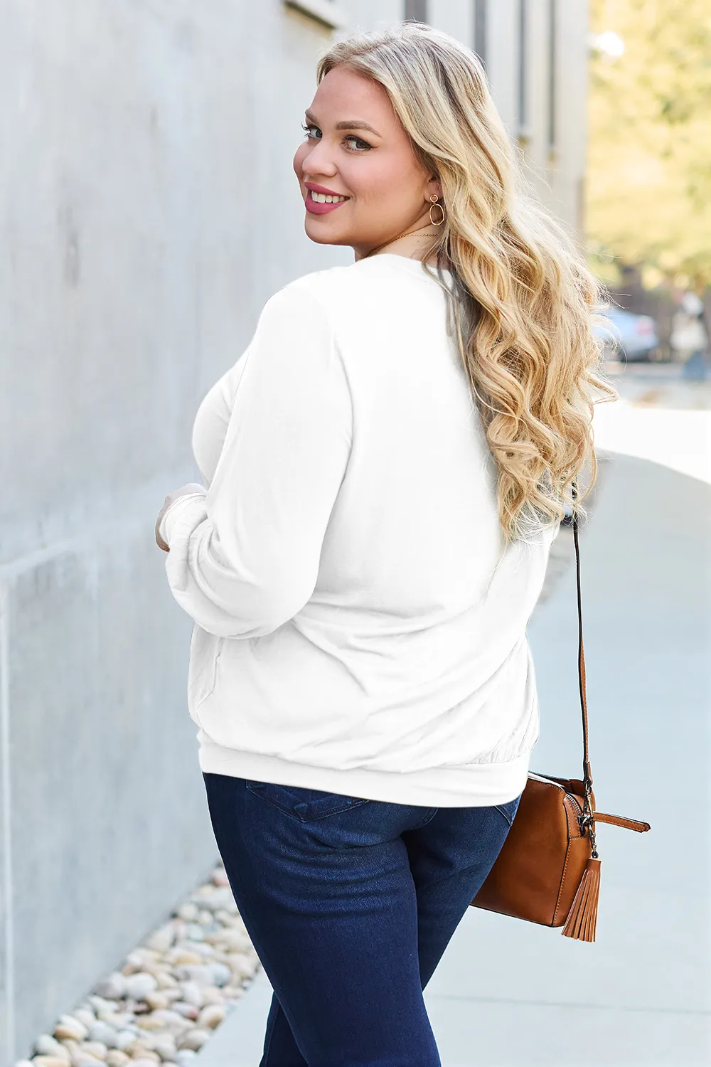 Full Size V-Neck Lantern Sleeve Top, image 3
