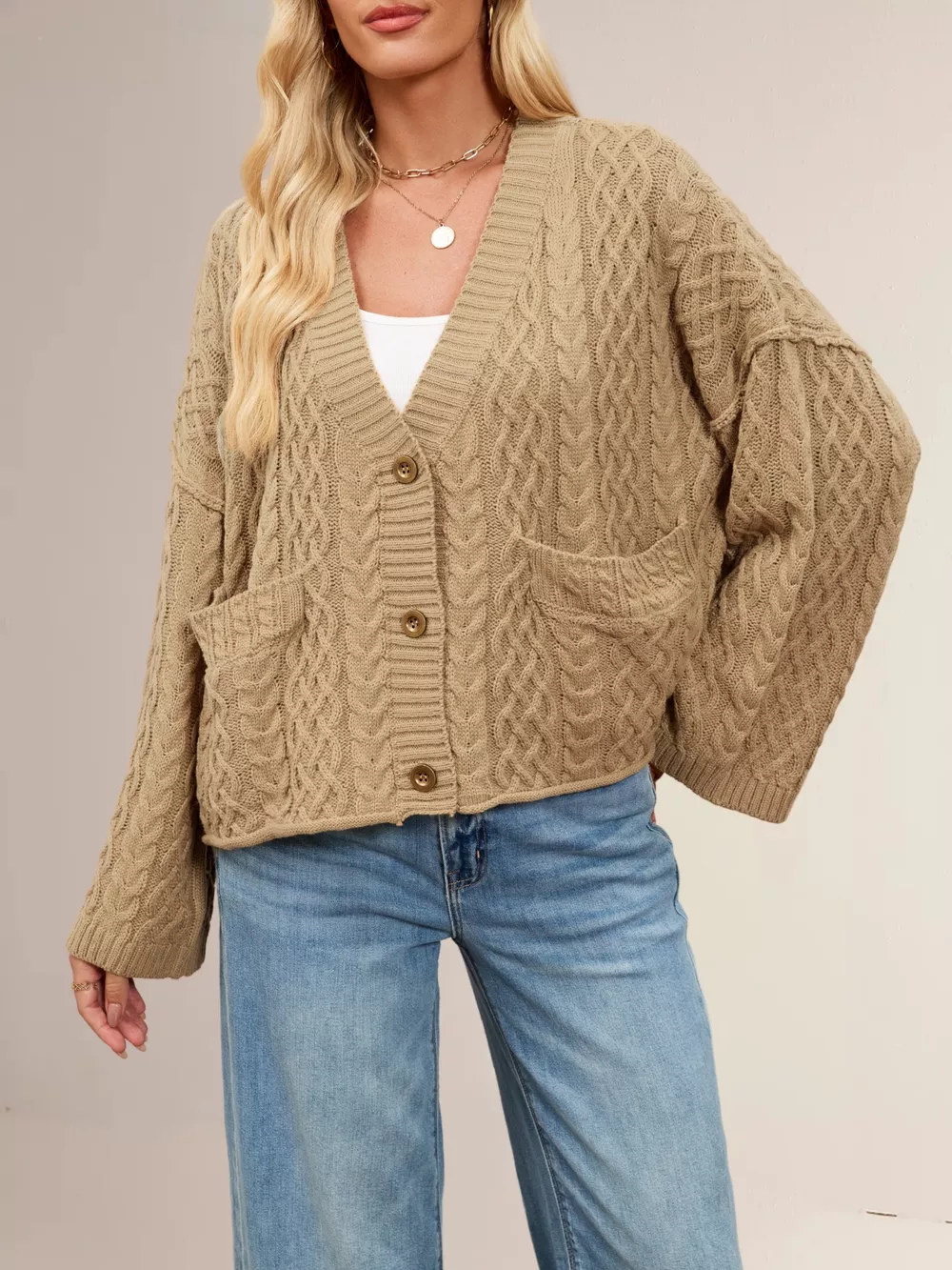 Cable Knit Button-Down Cardigan, image 14