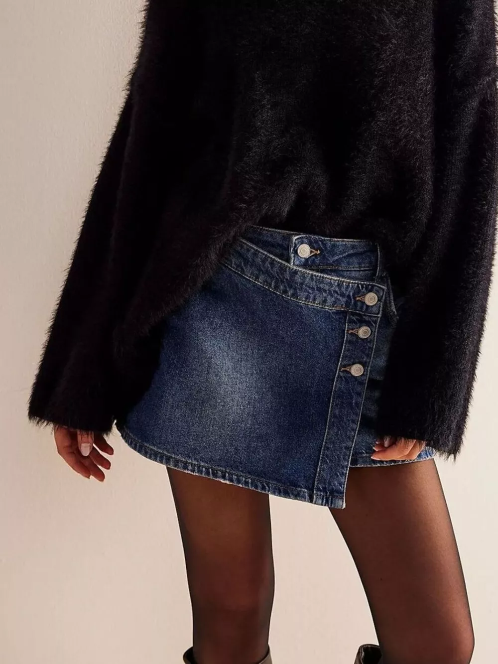 Asymmetrical Button-Front Denim Skort, image 16