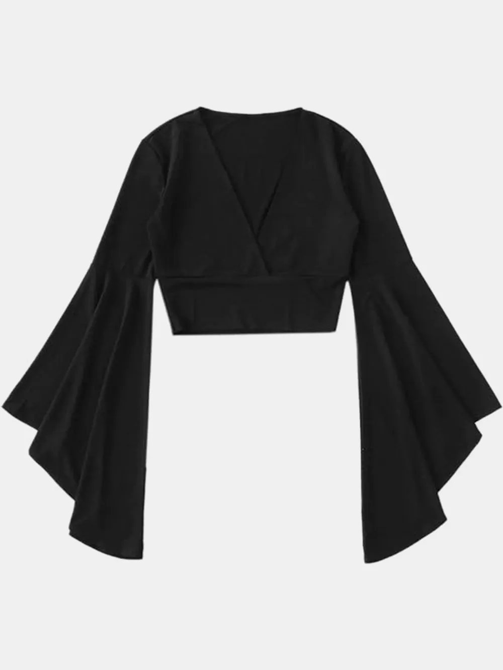 Plunge Flare Sleeve Cropped Top, image 3