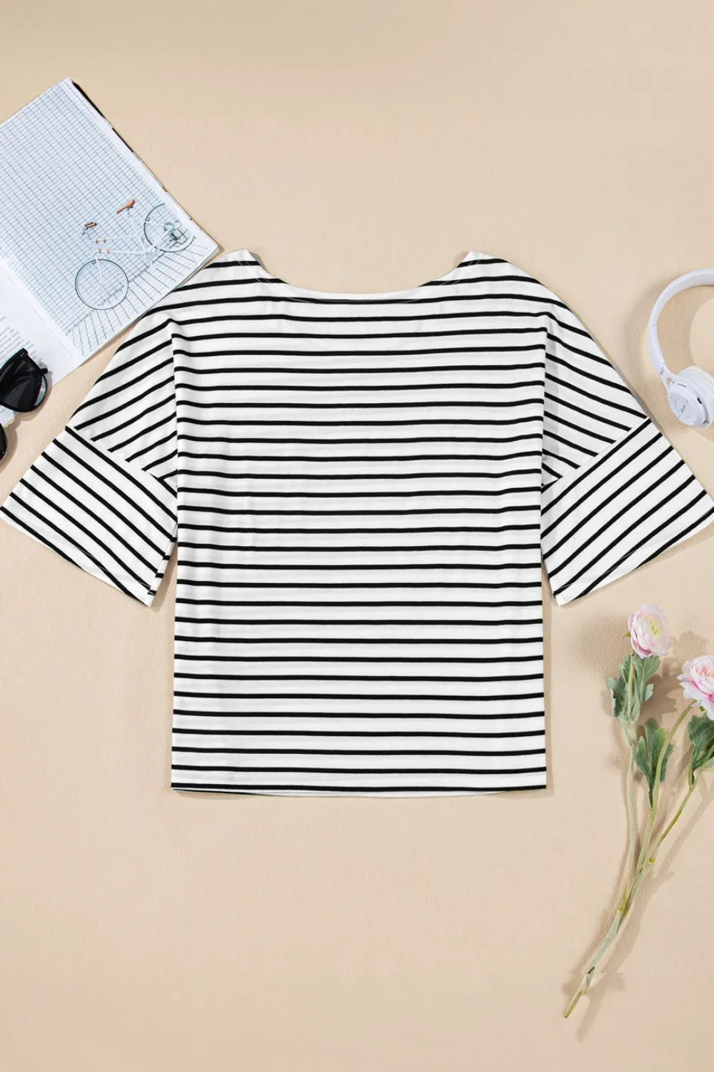 Stripe Half Sleeve Scoop Neck Top, image 2