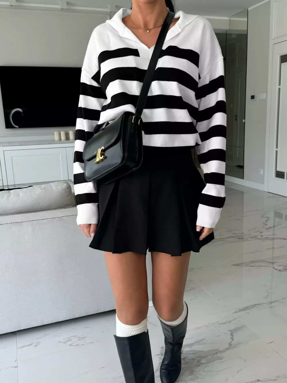 Striped Dropped Shoulder Knit Top, image 3