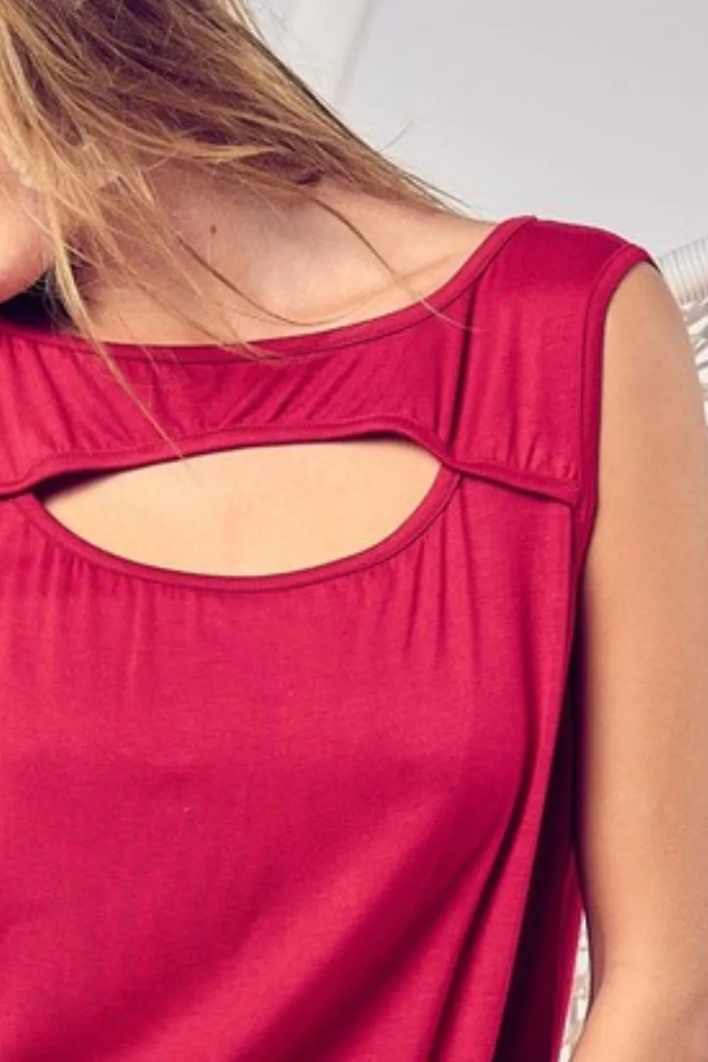 Rayon Span Knit With Cut Out Front Sleeveless Top, image 3
