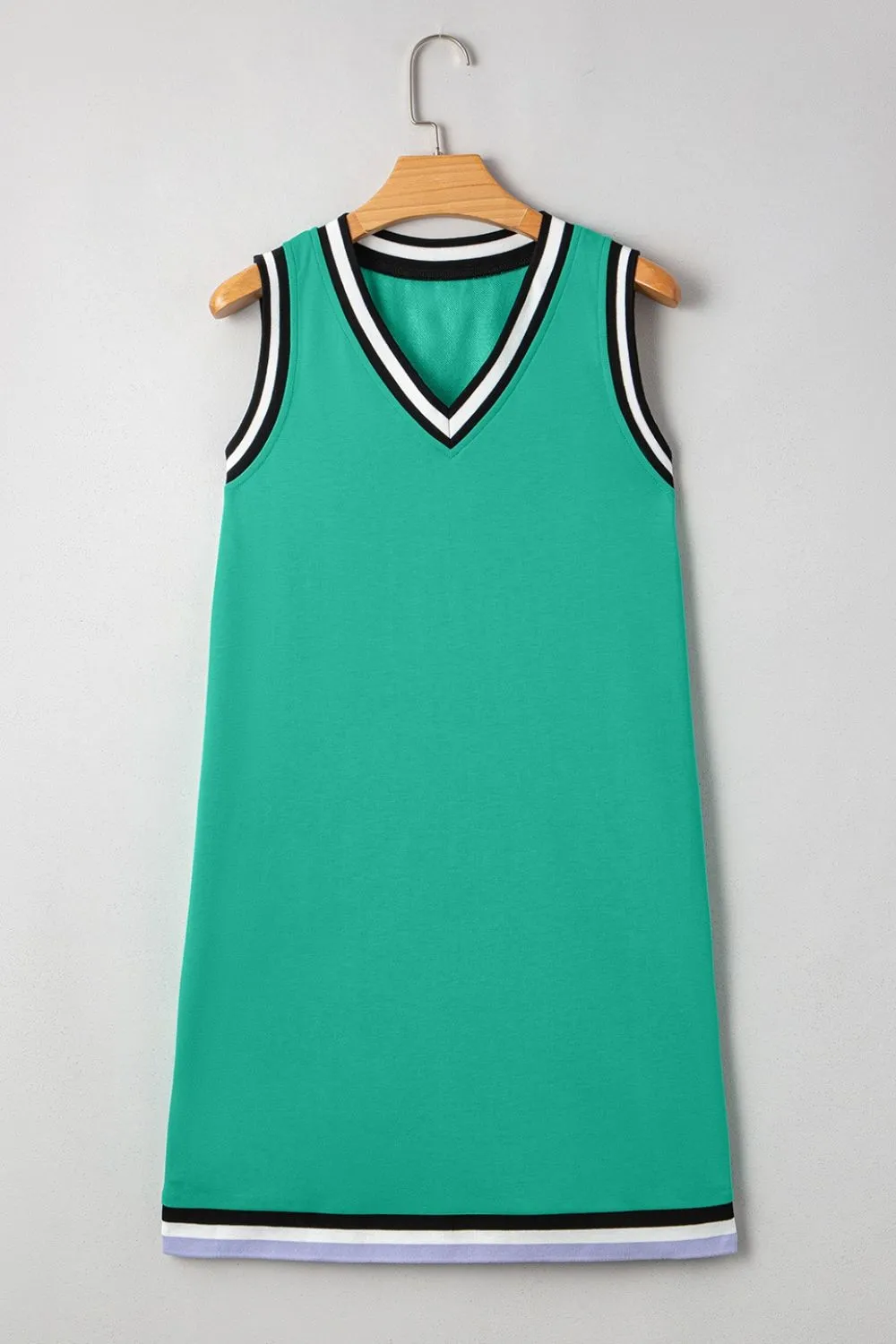 Color Contrast Trim V Neck Shift Sleeveless Mini Dress, image 3