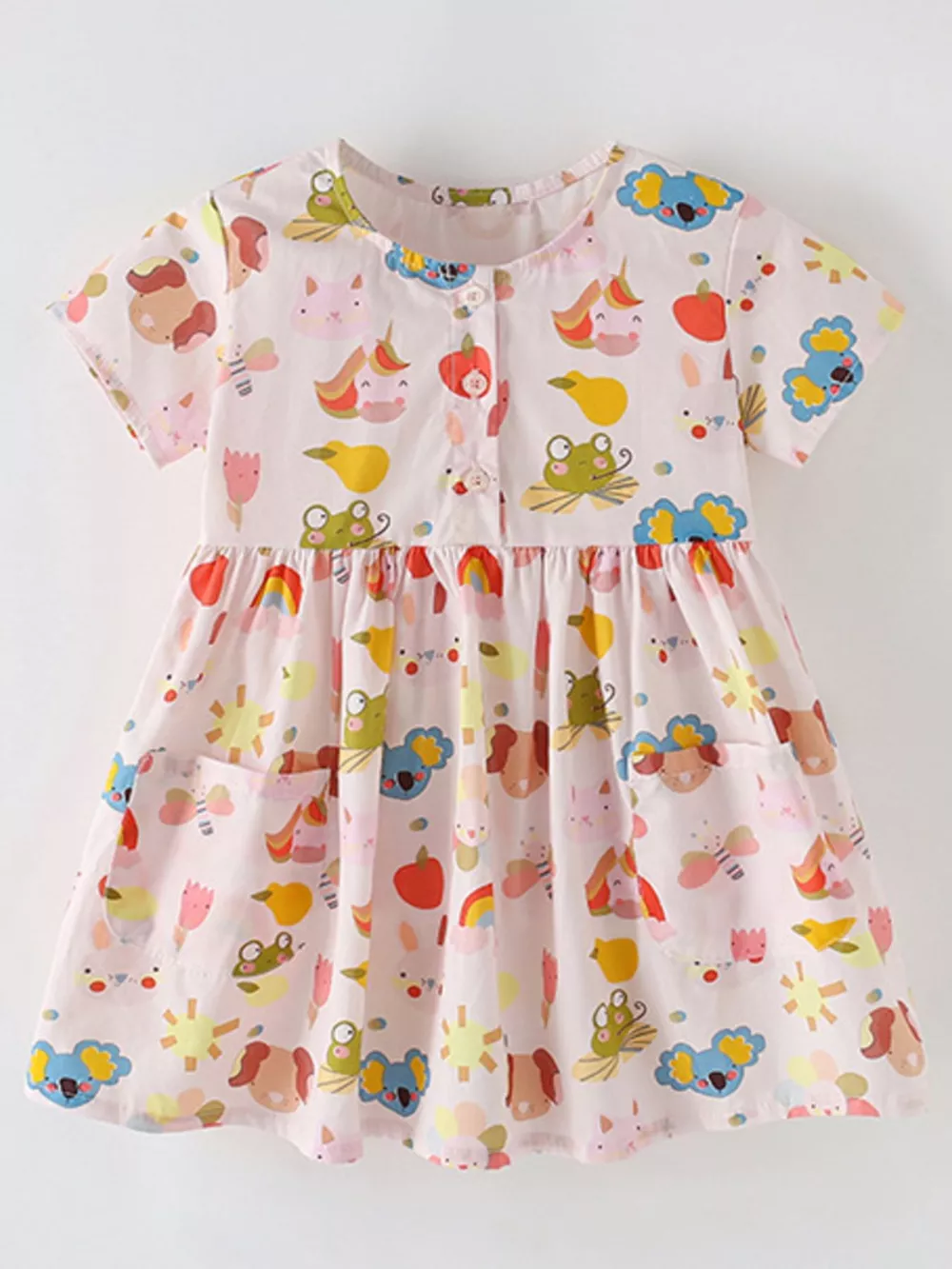 Children's Cartoon Print Button-Front Dress with Pockets, image 2
