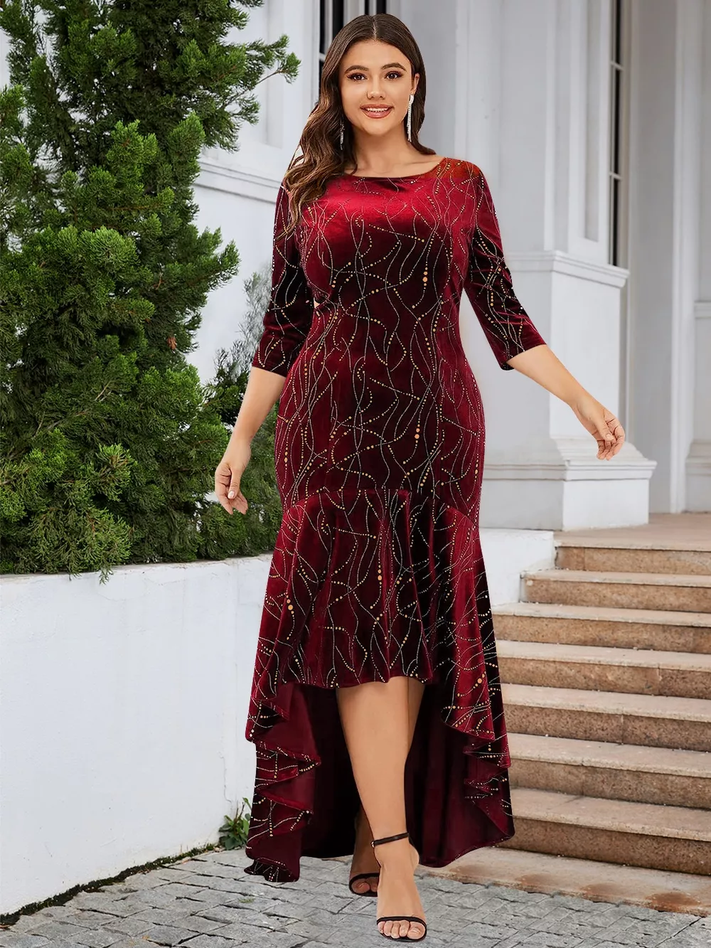 Plus Size Ruffle Hem High-Low Dress, image 2