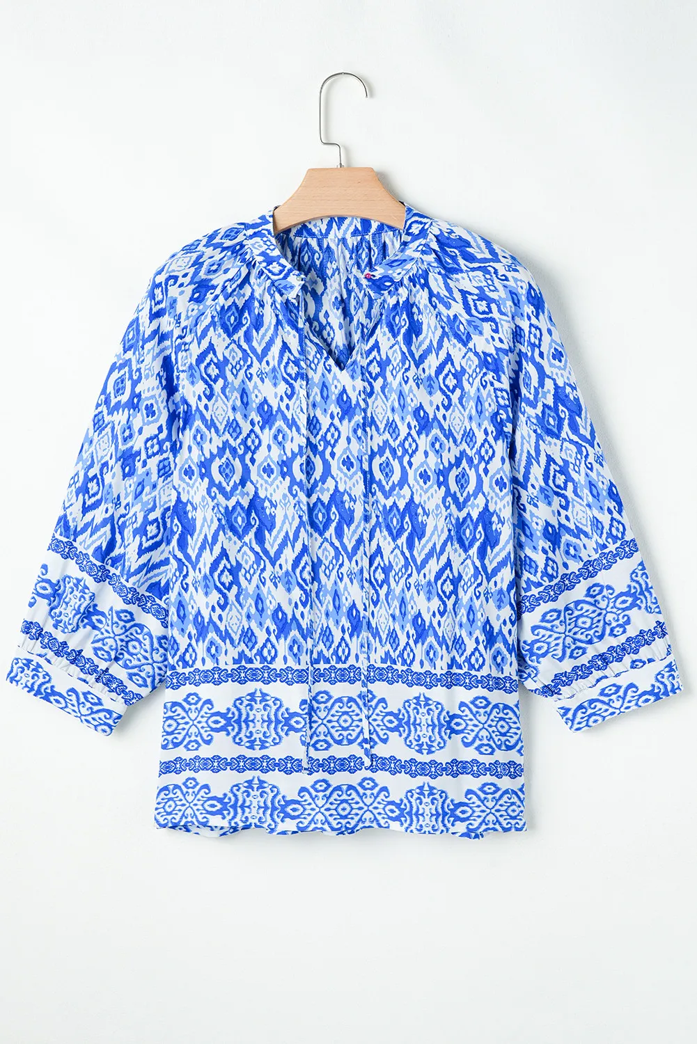Printed Tie Neck Three-Quarter Sleeve Blouse, image 3