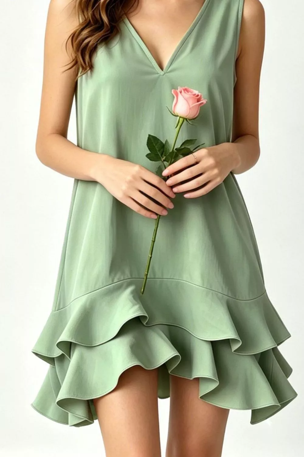 Full Size Sleeveless V-Neck Ruffle Hem Mini Dress Plus Size, image 8