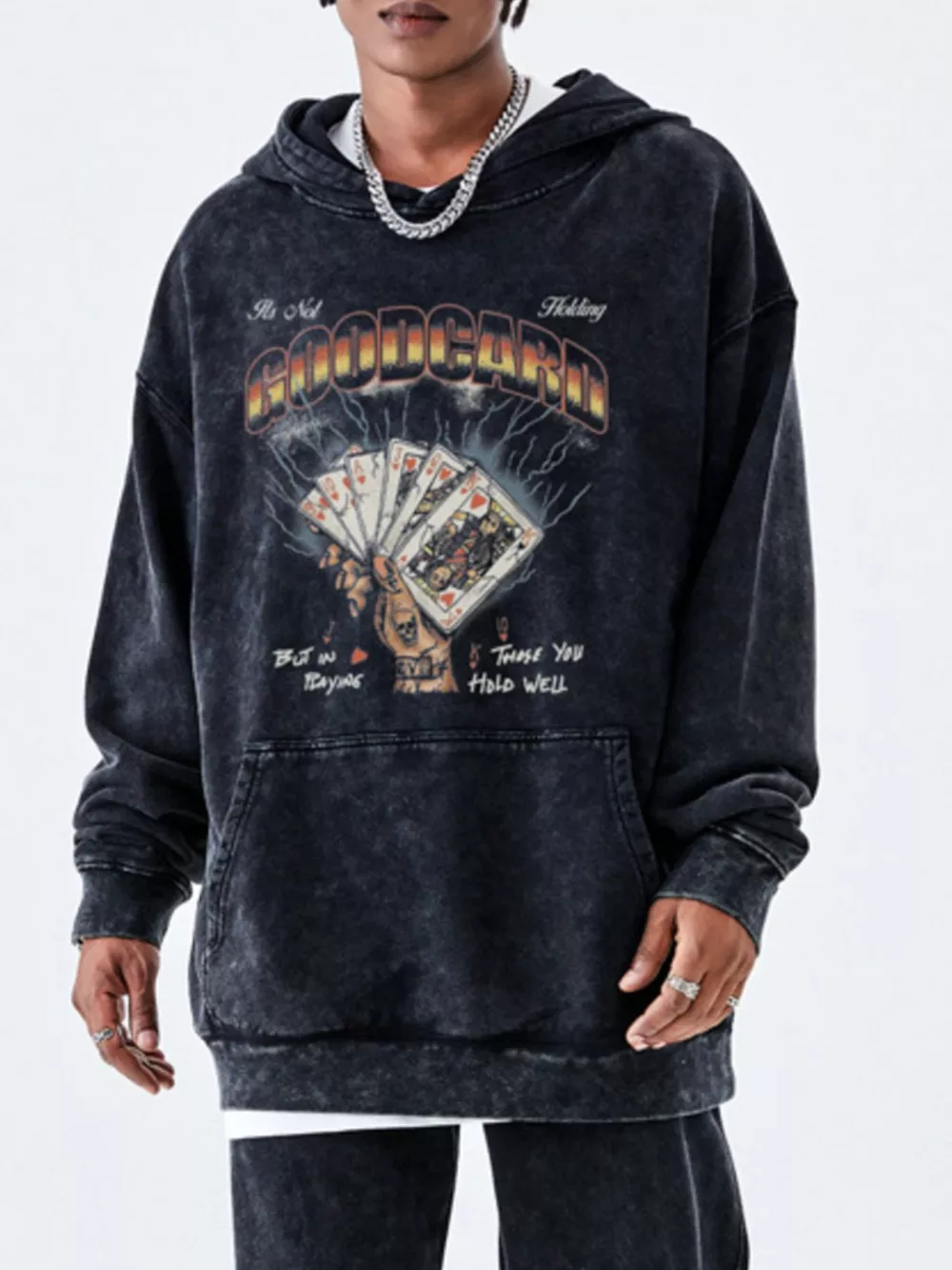 Men's Vintage Acid Wash Graphic Oversized Hoodie