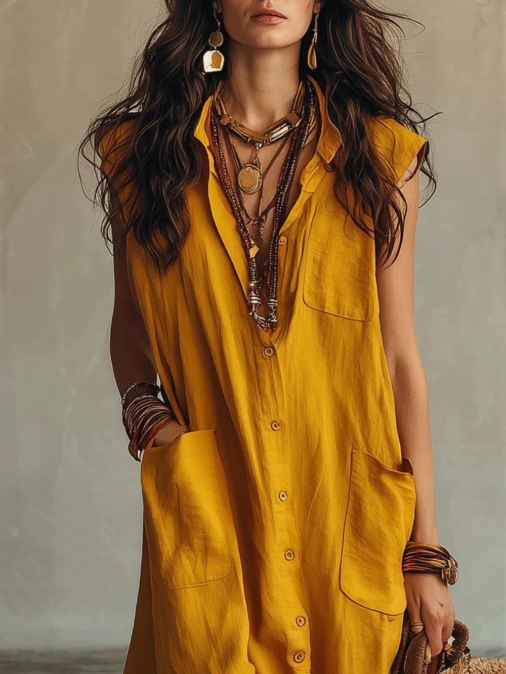 Sleeveless Button-Down Linen Maxi Dress, image 5