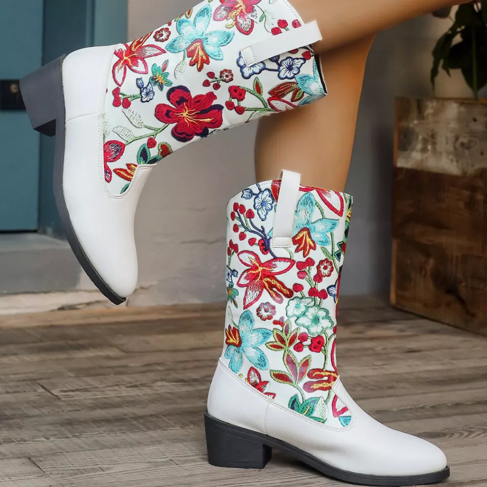 Floral Block Heel Boots, image 3