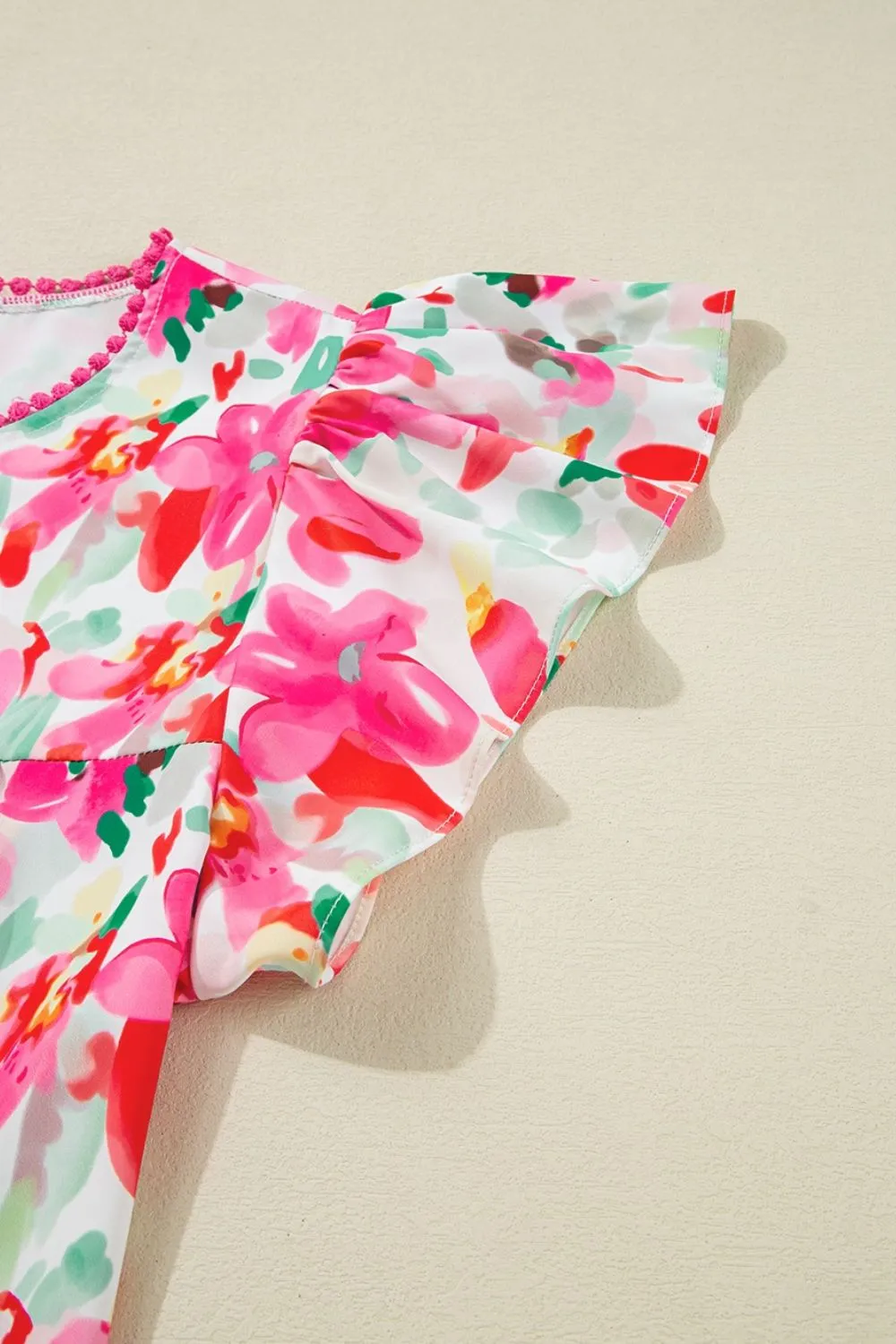 Floral Print Ruffle Sleeve Round Neck Blouse, image 5