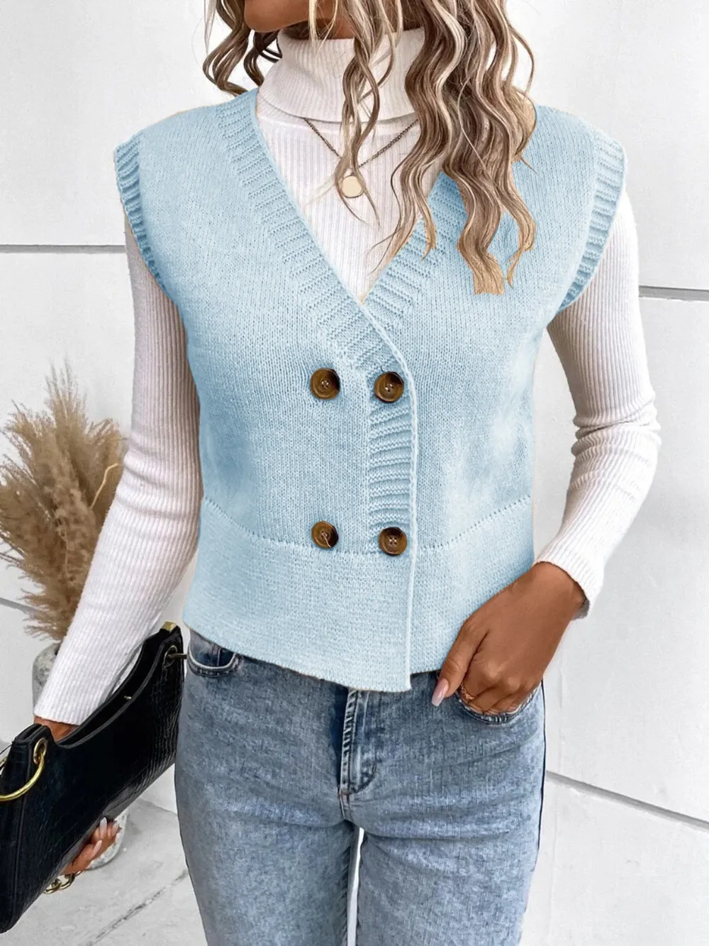 Full Size Button Up V-Neck Sweater Vest, image 20