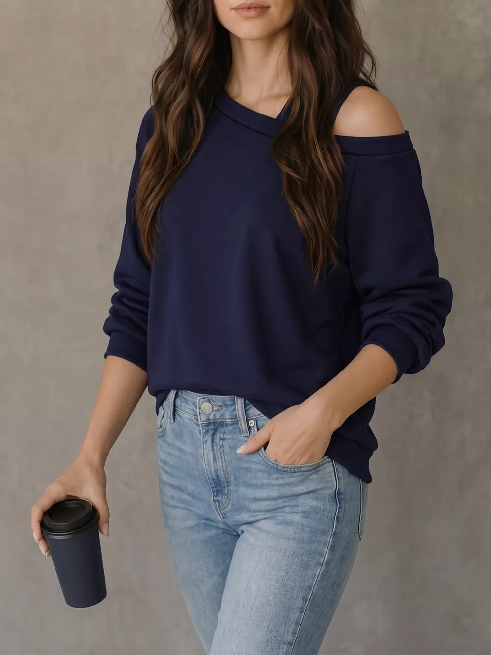Asymmetrical Neck Long Sleeve Blouse, image 3