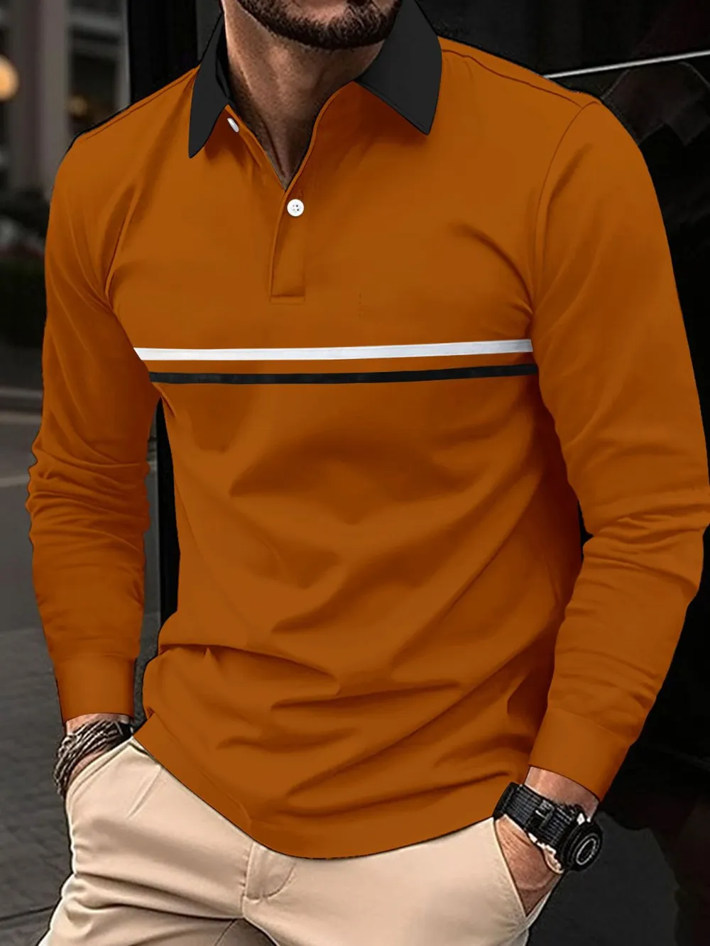 Men's Full Size Collared Neck Long Sleeve Polo Plus Size, image 2