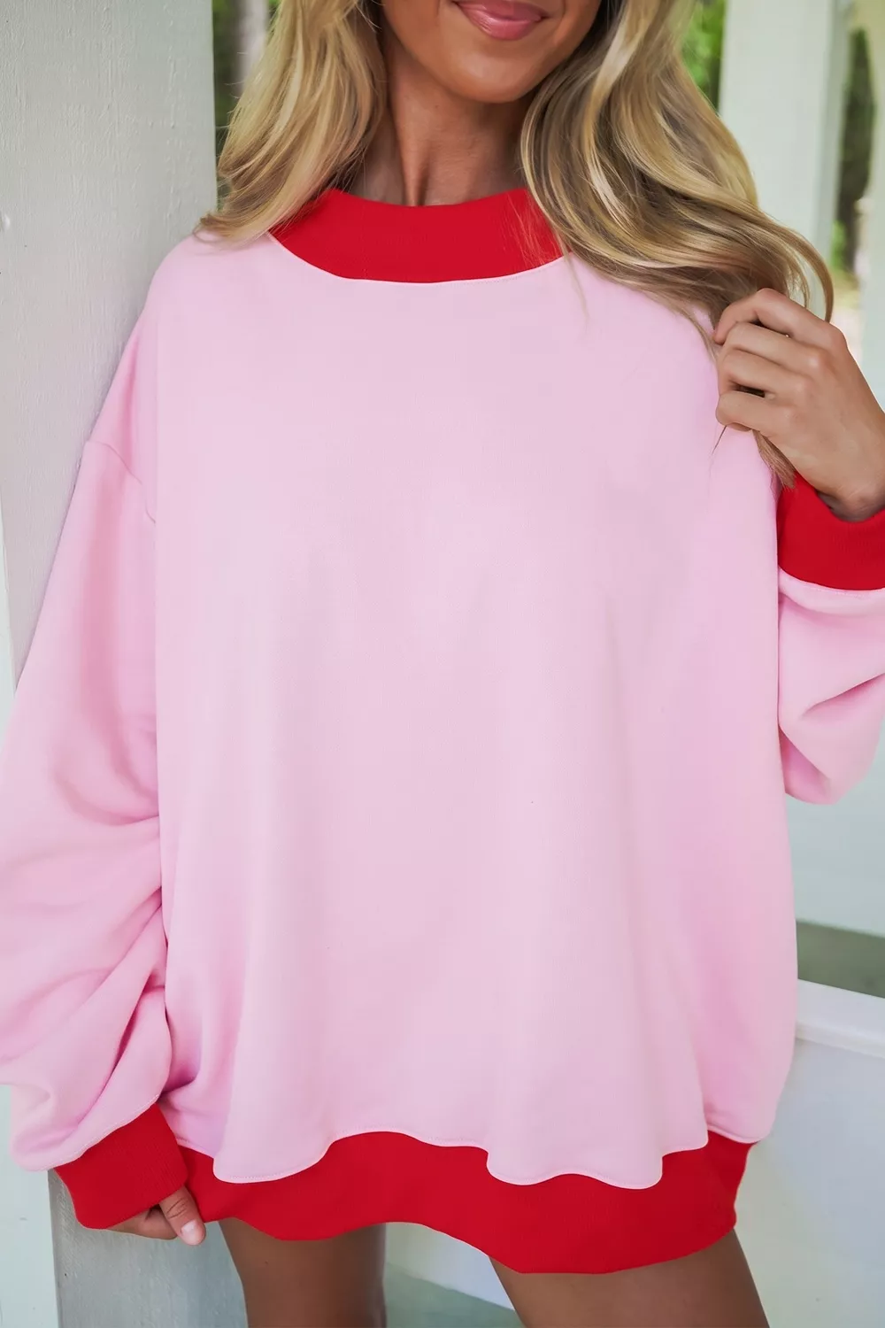 Contrast Trim Crew Neck Sweatshirt, image 2