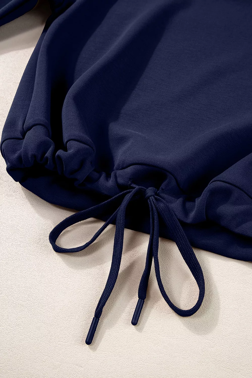 Solid Color Cowl Neck Drawstring Pullover Wide Leg Athleisure Pants Set, image 11