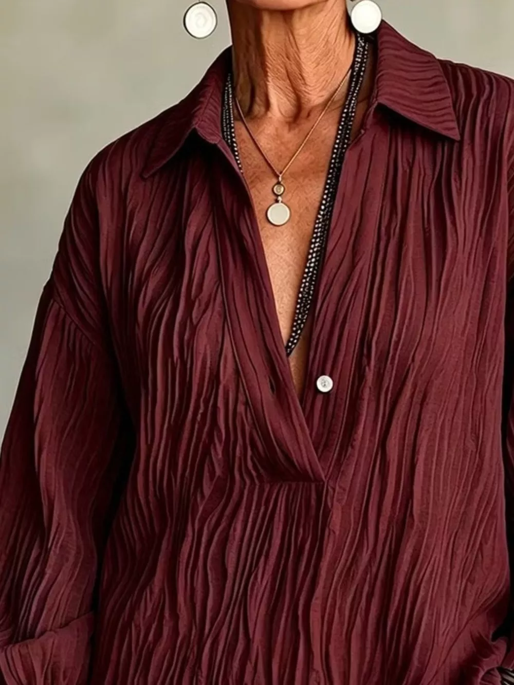 Full Size Texture Long Sleeve Blouse Plus Size, image 7