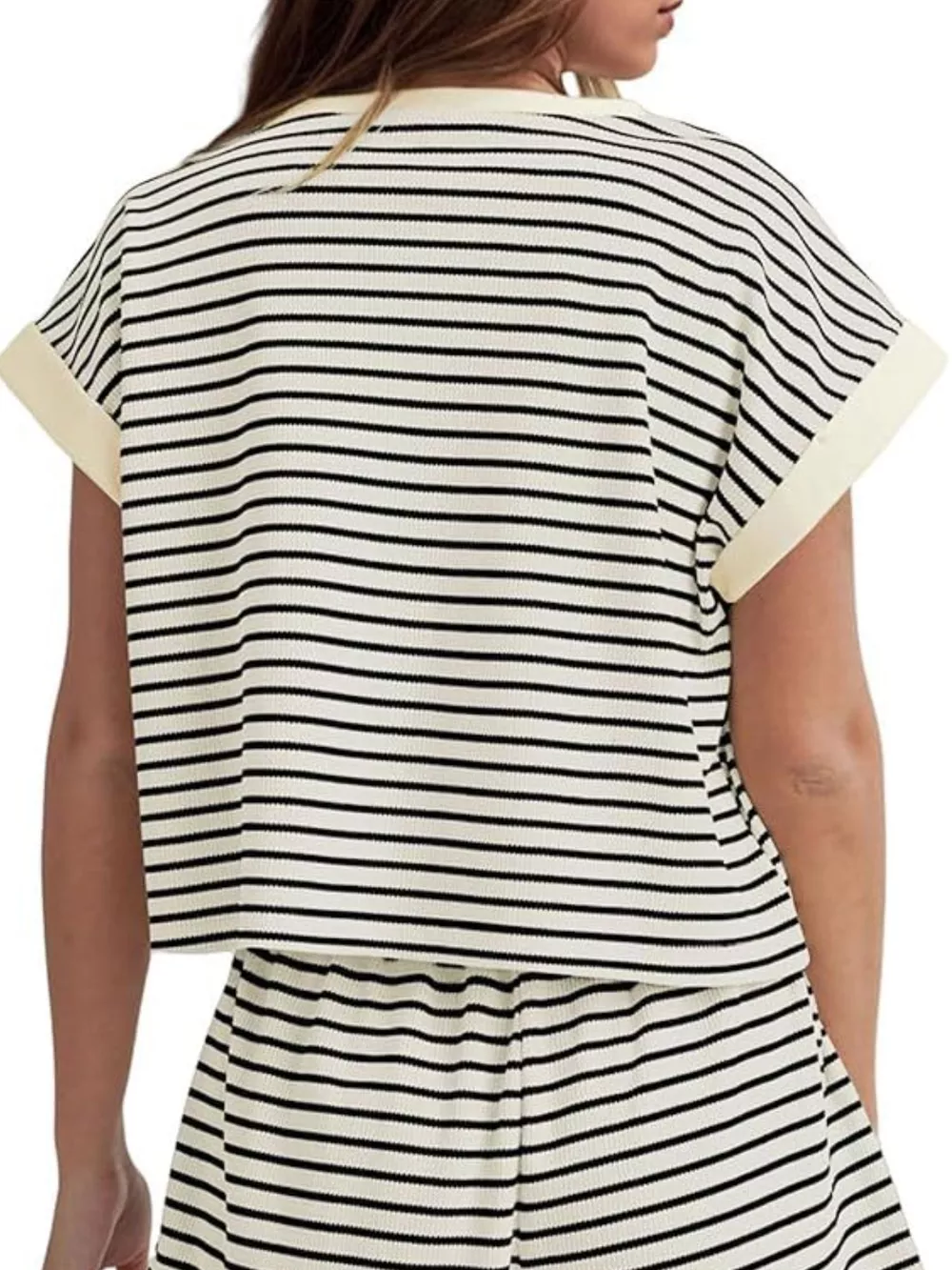 Full Size Striped Round Neck Top and Shorts Set Plus Size, image 2