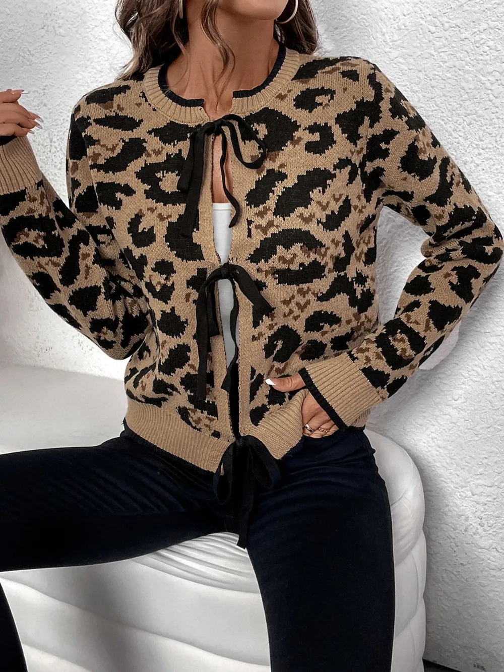 Tied Leopard Long Sleeve Cardigan, image 4