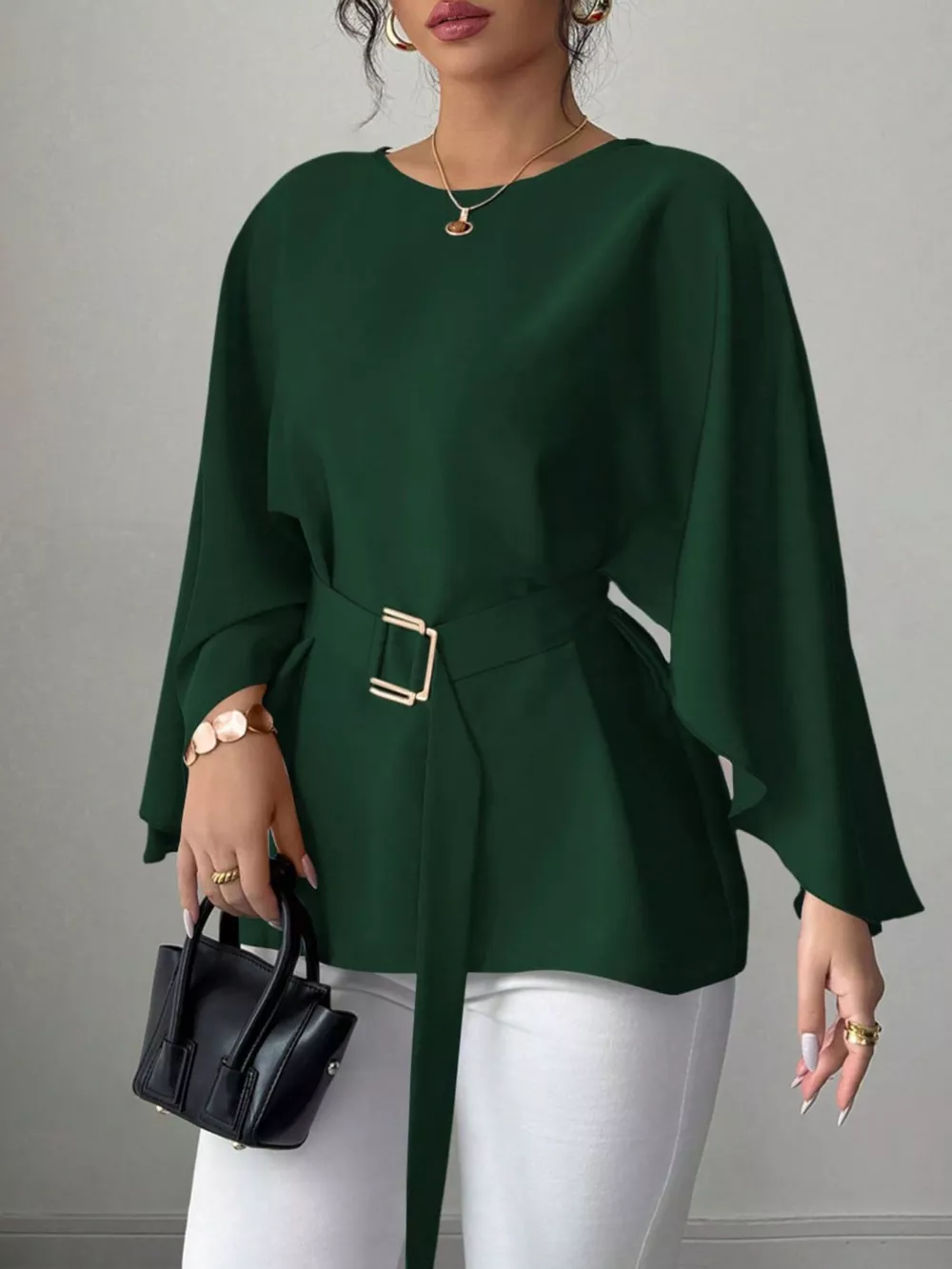 Batwing Sleeve Belted Blouse, image 16