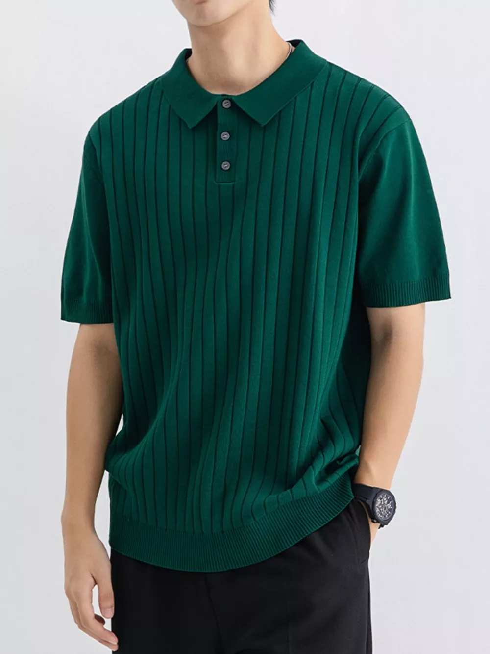 Men's Plus Size Ribbed Knit Slim Fit Polo, image 7