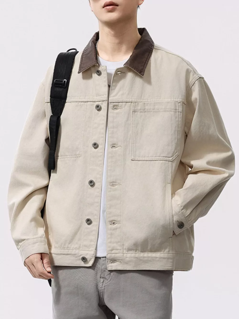 Men's Plus Size Two-Tone Collar Casual Jacket, image 2