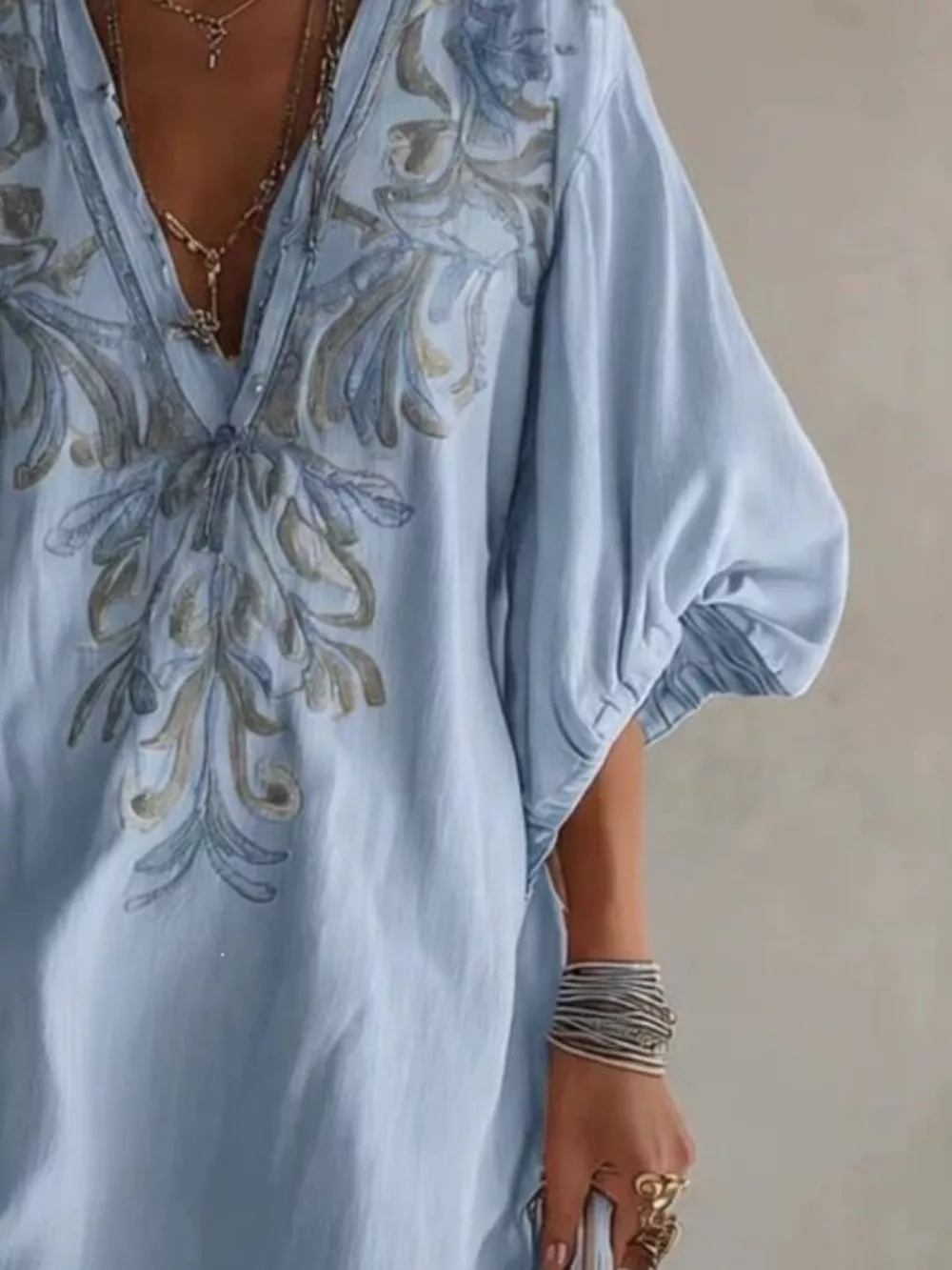 Full Size Embroidered V-Neck Mini Dress Plus Size, image 12