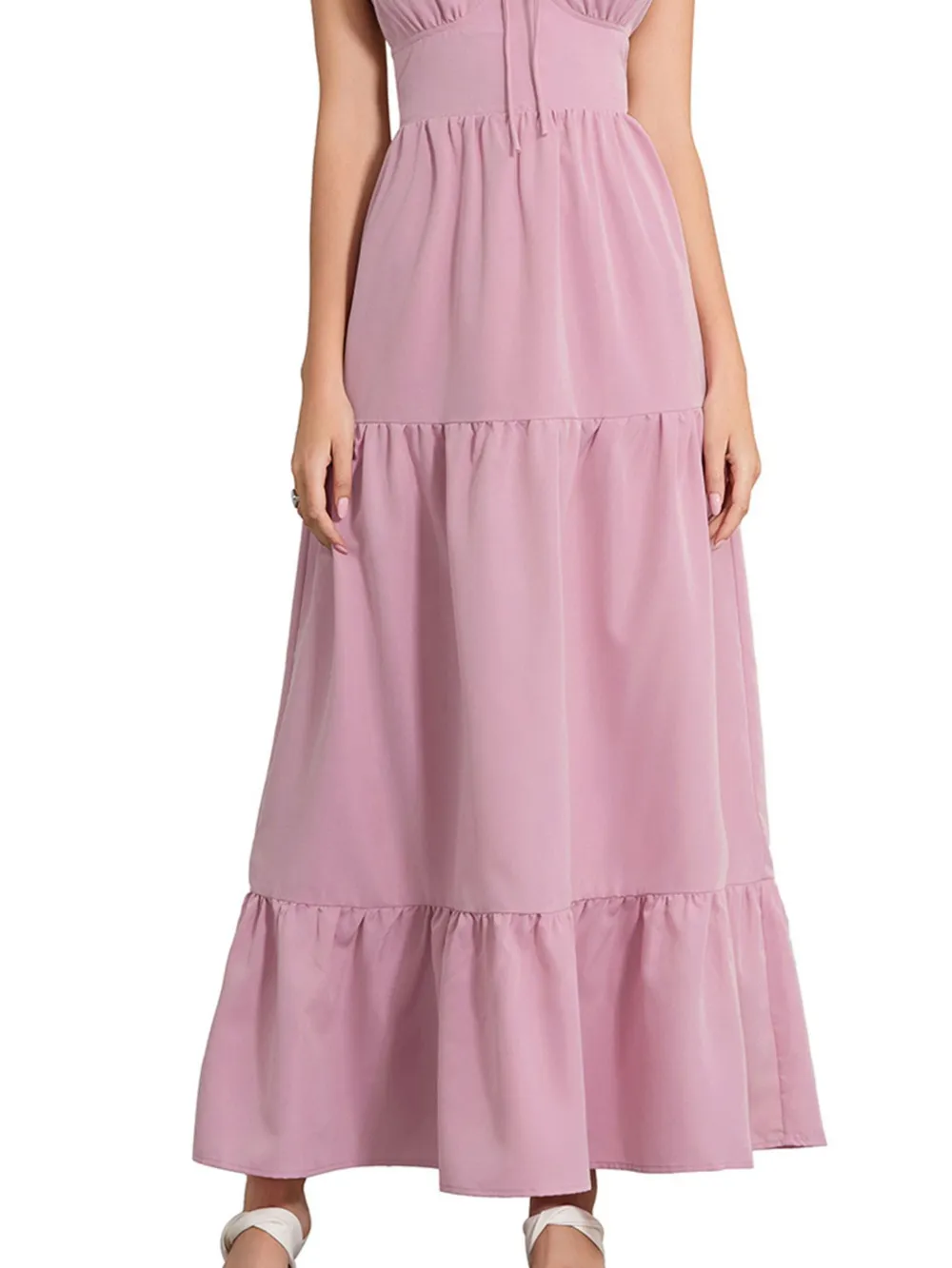 Tiered Lace Up Spaghetti Straps Maxi Dress, image 26